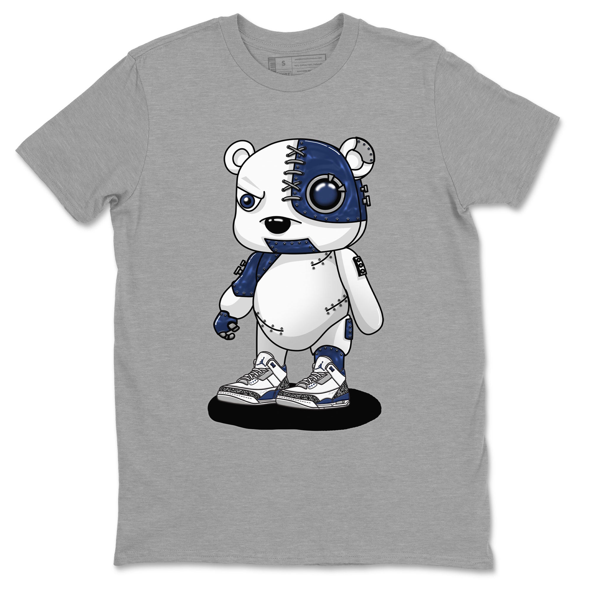 Air Jordan 3 Retro Midnight Navy shirt to match jordans Cyborg Bear sneaker shirt 3s Midnight Navy Drip Gear Zone unisex crew neck cotton Heather Grey 2 crew neck shirt