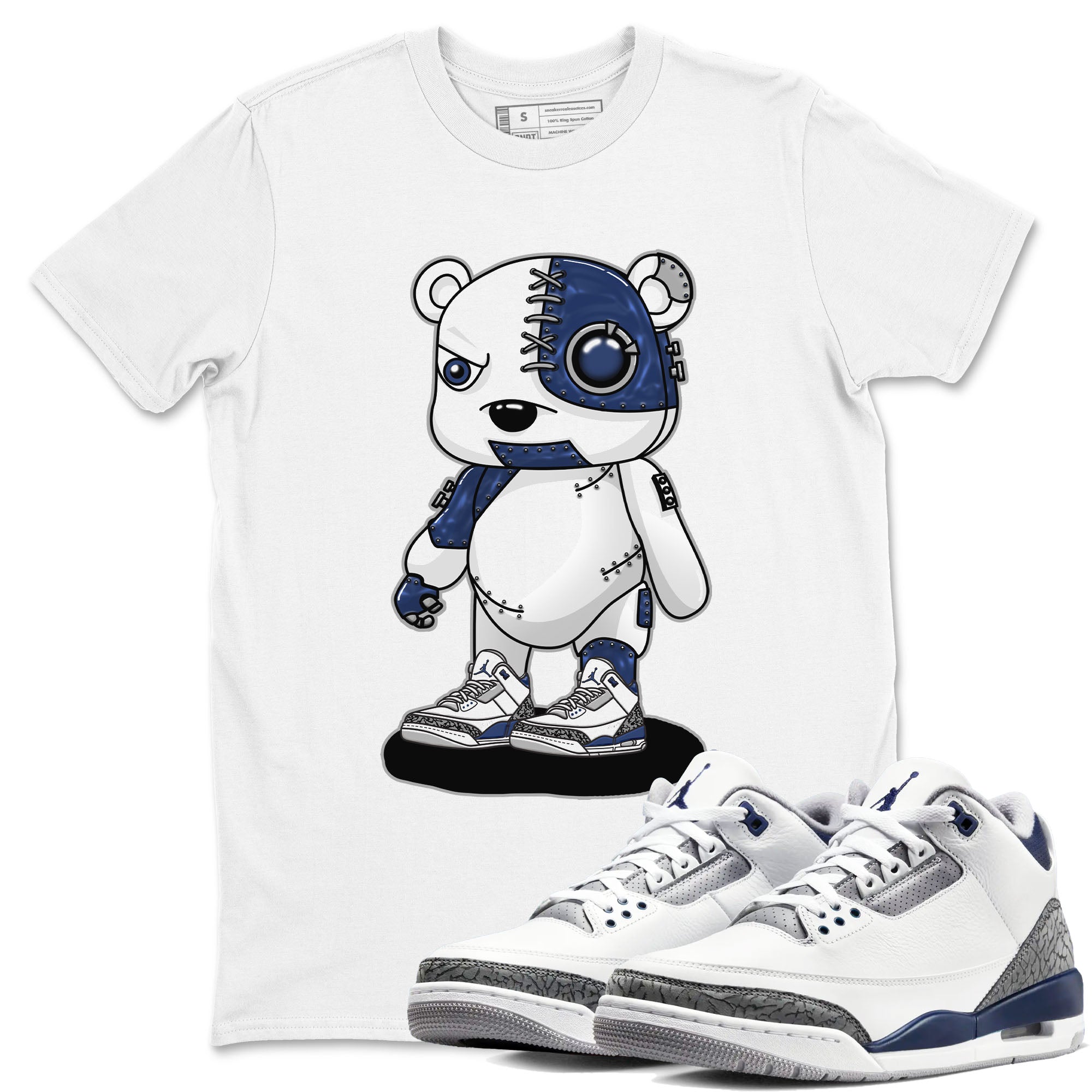 Air Jordan 3 Retro Midnight Navy shirt to match jordans Cyborg Bear sneaker shirt 3s Midnight Navy Drip Gear Zone unisex crew neck cotton White 1 crew neck shirt