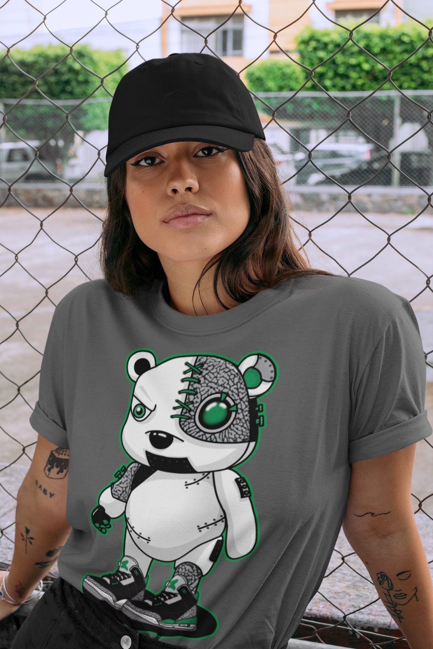 Jordan 3 Pine Green Shirt To Match Jordans Cyborg Bear Sneaker Tees Jordan 3 Pine Green Drip Gear Zone Sneaker Matching Clothing Unisex Shirts
