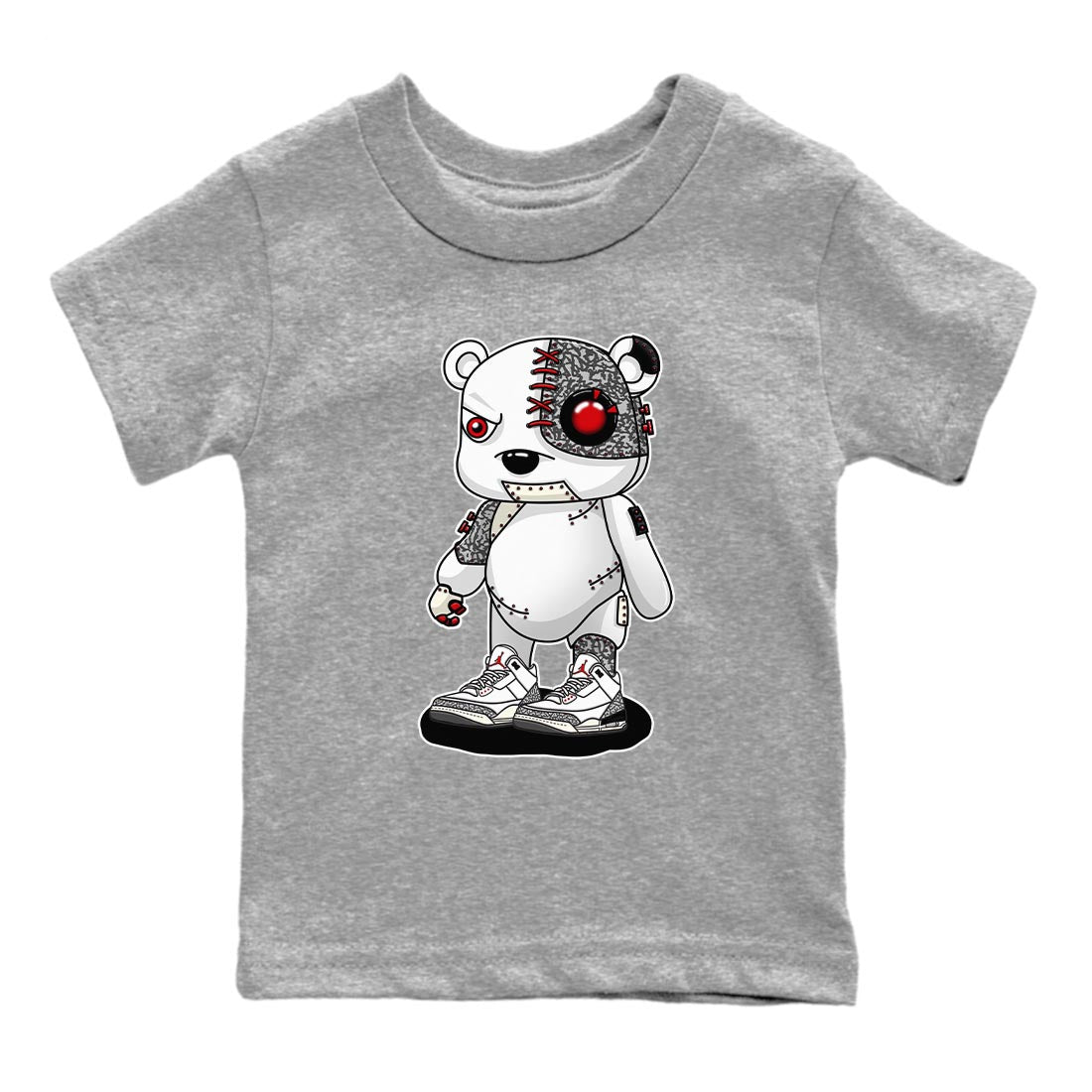 Air Jordan 3 White Cement Sneaker Match Tees Cyborg Bear Streetwear Sneaker Shirt AJ 3s White Cement Sneaker Release Tees Kids Shirts Heather Grey 2