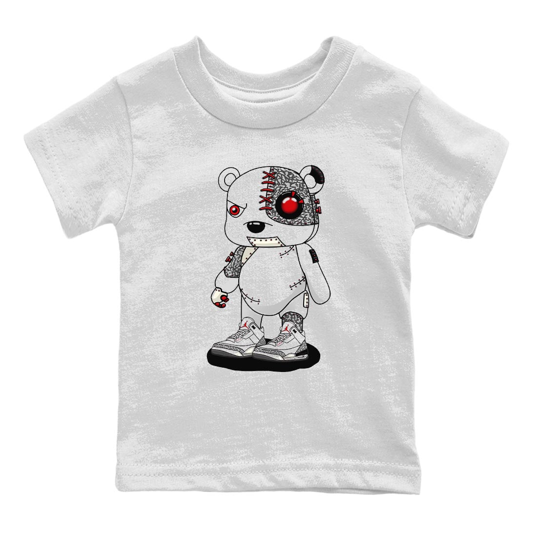 Air Jordan 3 White Cement Sneaker Match Tees Cyborg Bear Streetwear Sneaker Shirt AJ 3s White Cement Sneaker Release Tees Kids Shirts White 2