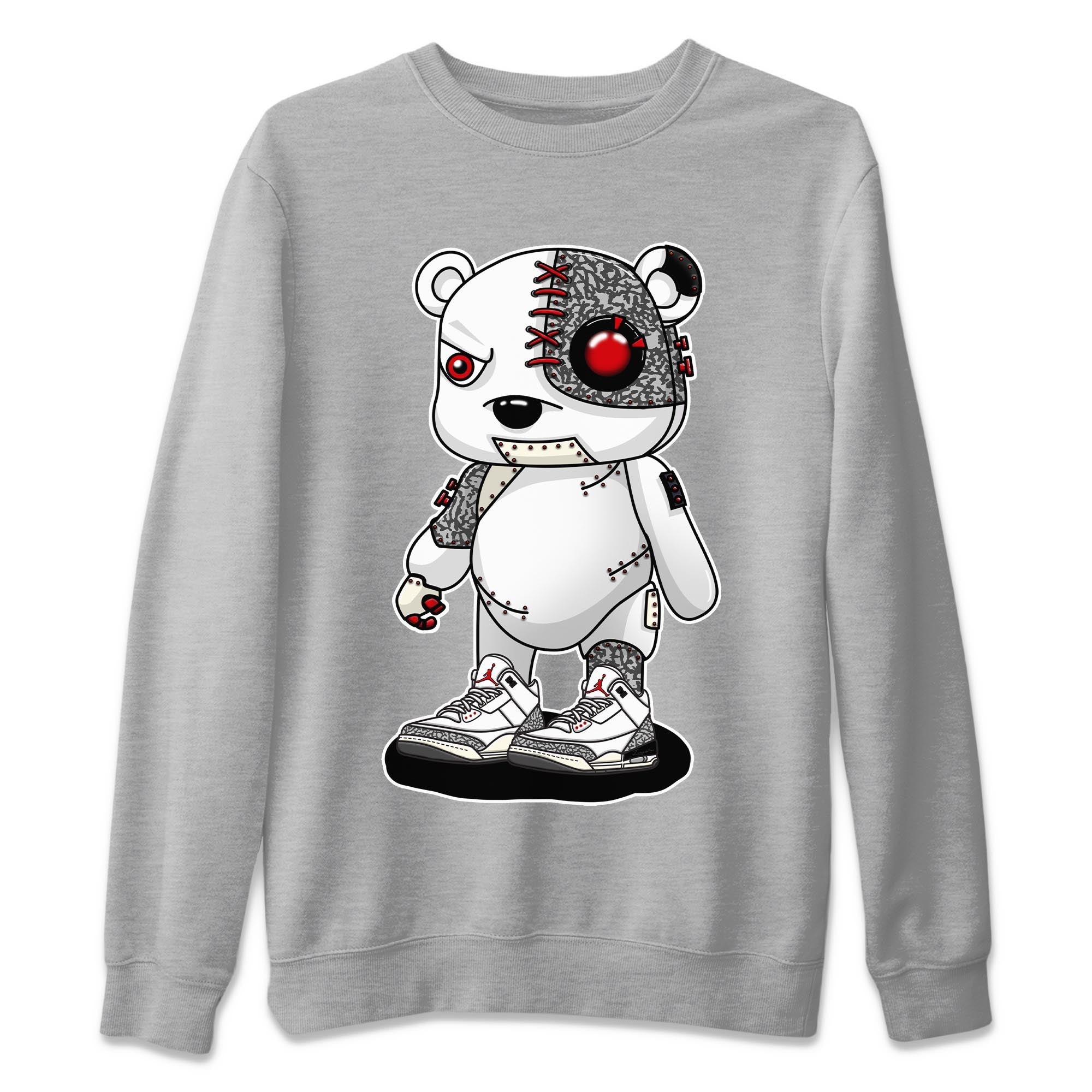 Air Jordan 3 White Cement Sneaker Match Tees Cyborg Bear Streetwear Sneaker Shirt AJ 3s White Cement Sneaker Release Tees Unisex Shirts Heather Grey 2