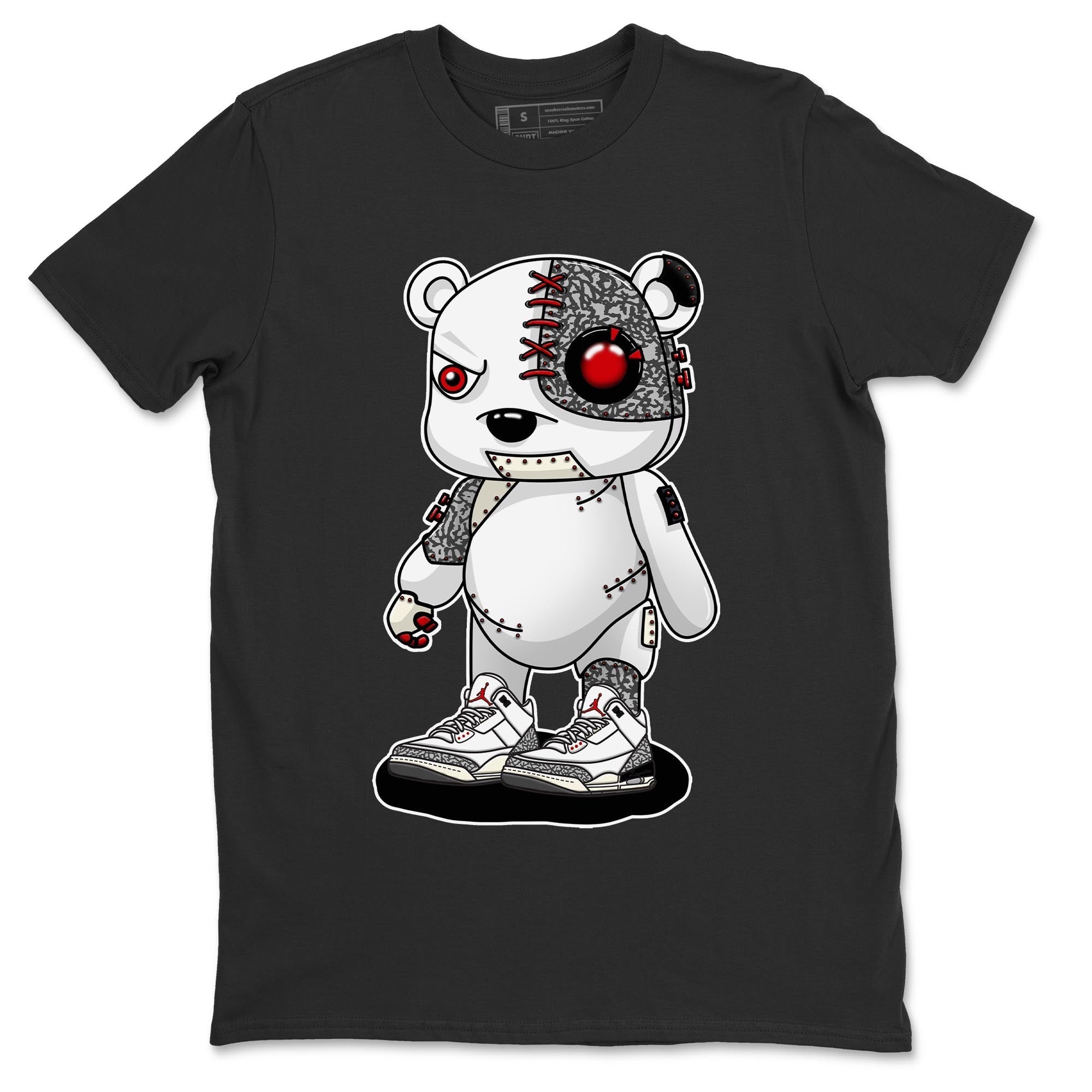 Air Jordan 3 White Cement Sneaker Match Tees Cyborg Bear Streetwear Sneaker Shirt AJ 3s White Cement Sneaker Release Tees Unisex Shirts Black 2