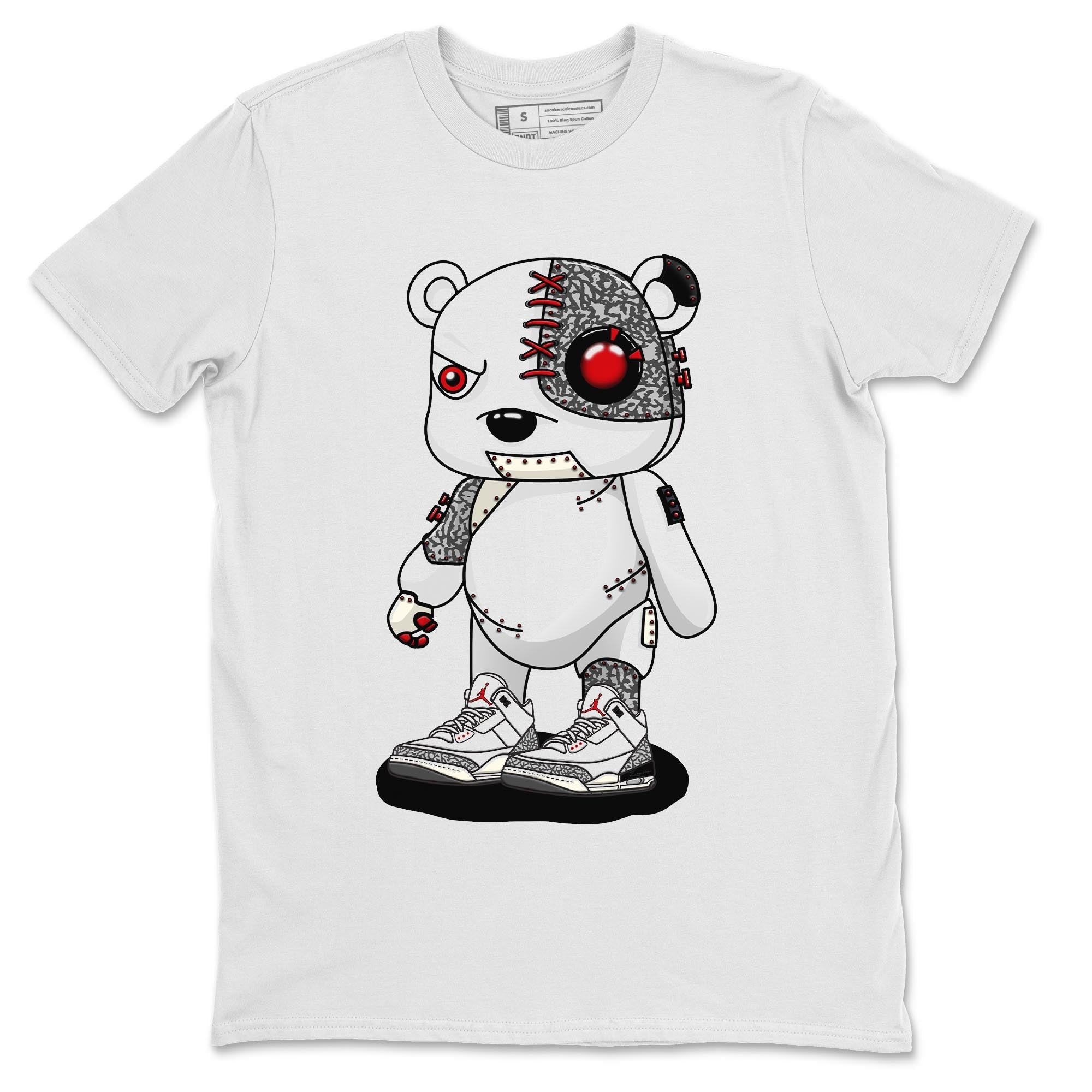 Air Jordan 3 White Cement Sneaker Match Tees Cyborg Bear Streetwear Sneaker Shirt AJ 3s White Cement Sneaker Release Tees Unisex Shirts White 2