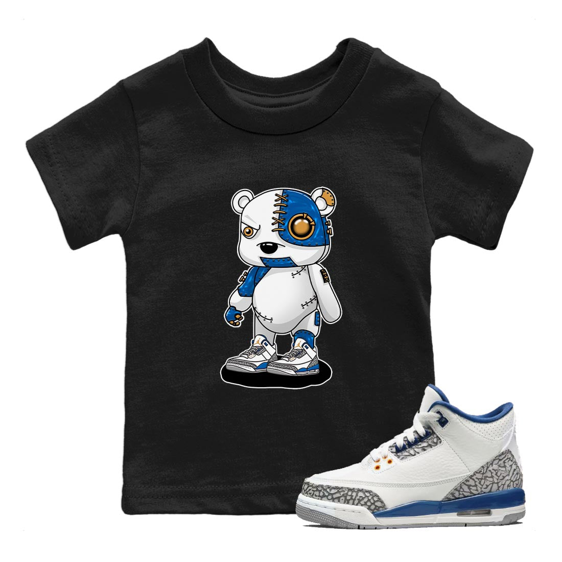 Air Jordan 3 Wizards Sneaker Match Tees Cyborg Bear Streetwear Sneaker Shirt Air Jordan 3 Wizards Sneaker Release Tees Kids Shirts Black 1