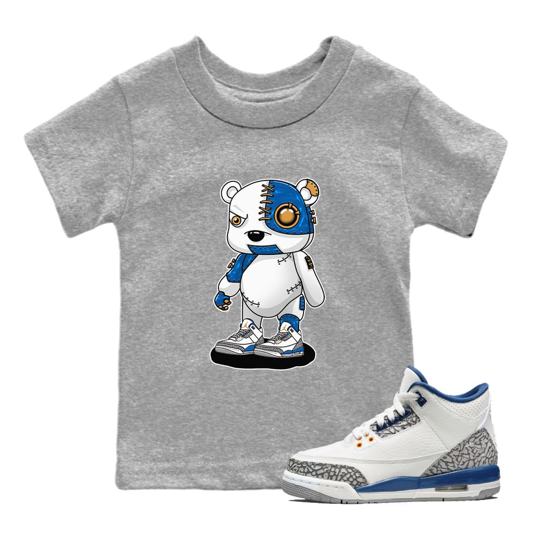 Air Jordan 3 Wizards Sneaker Match Tees Cyborg Bear Streetwear Sneaker Shirt Air Jordan 3 Wizards Sneaker Release Tees Kids Shirts Heather Grey 1