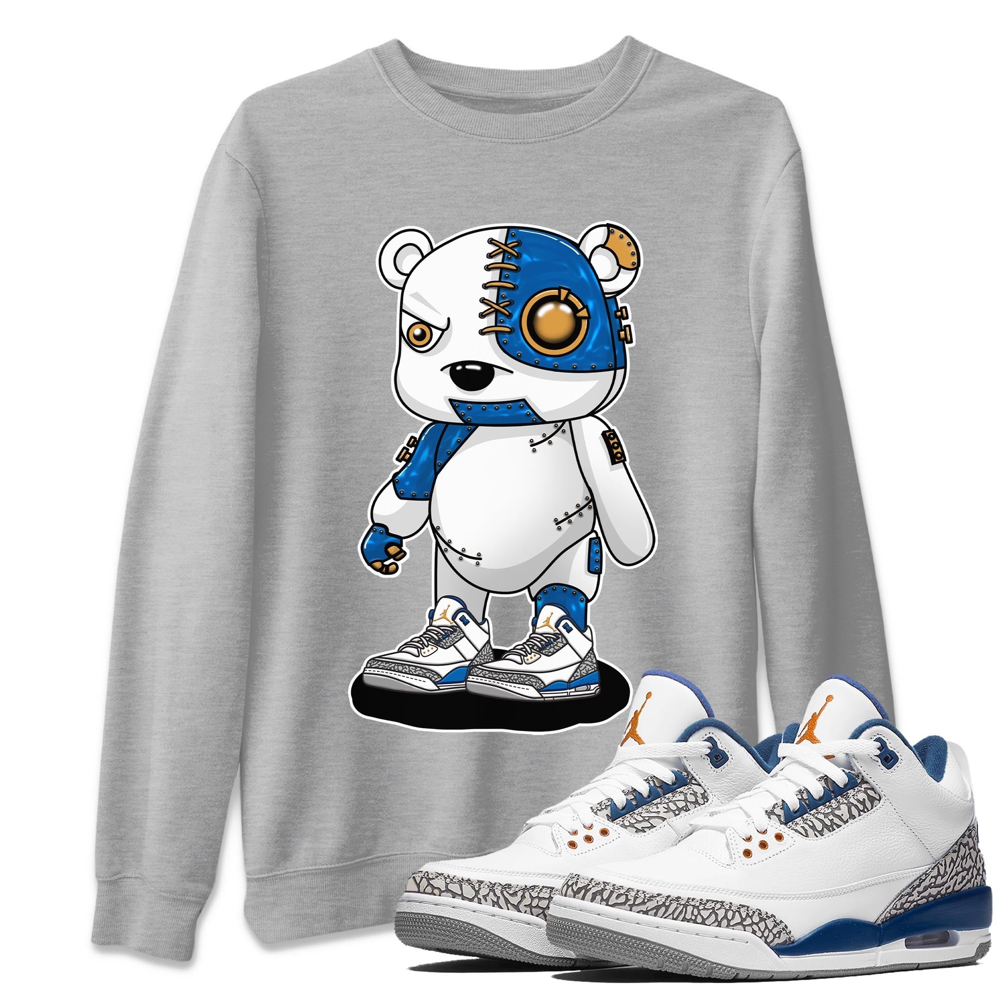 Air Jordan 3 Wizards Sneaker Match Tees Cyborg Bear Streetwear Sneaker Shirt Air Jordan 3 Wizards Sneaker Release Tees Unisex Shirts Heather Grey 1