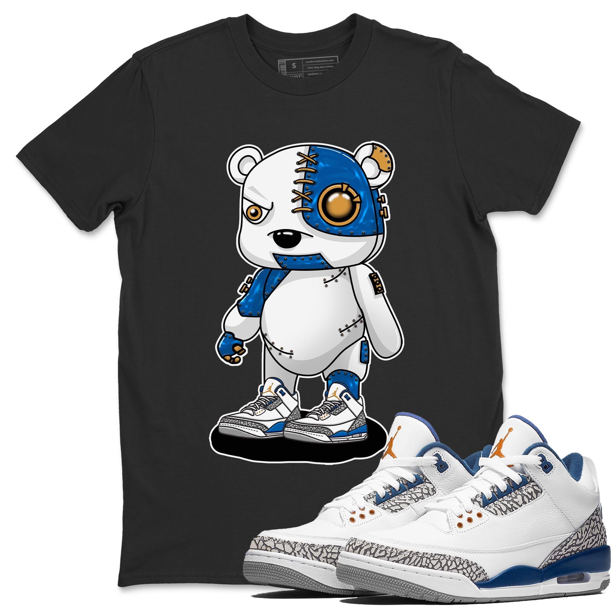 Air Jordan 3 Wizards Sneaker Match Tees Cyborg Bear Streetwear Sneaker Shirt Air Jordan 3 Wizards Sneaker Release Tees Unisex Shirts Black 1
