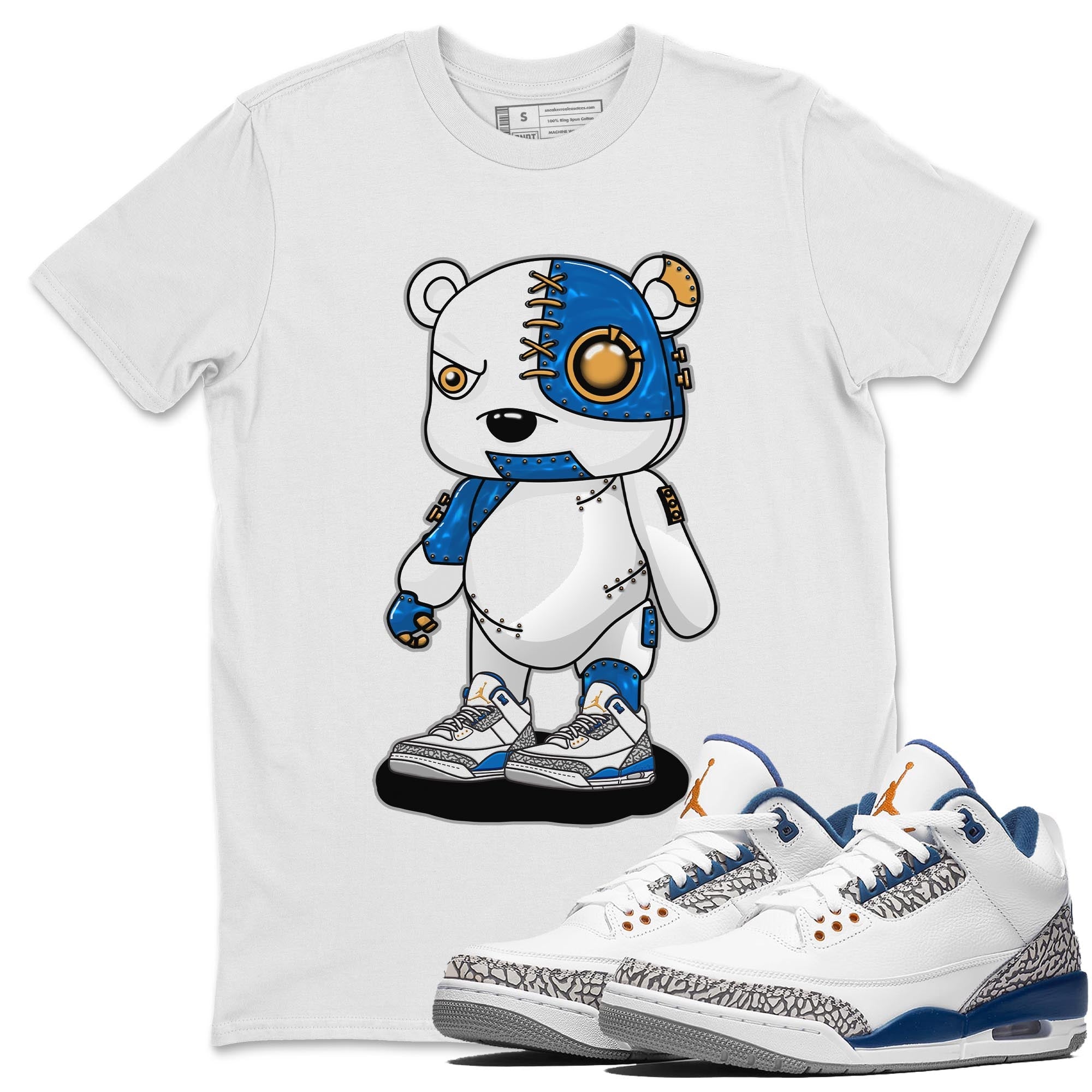 Air Jordan 3 Wizards Sneaker Match Tees Cyborg Bear Streetwear Sneaker Shirt Air Jordan 3 Wizards Sneaker Release Tees Unisex Shirts White 1