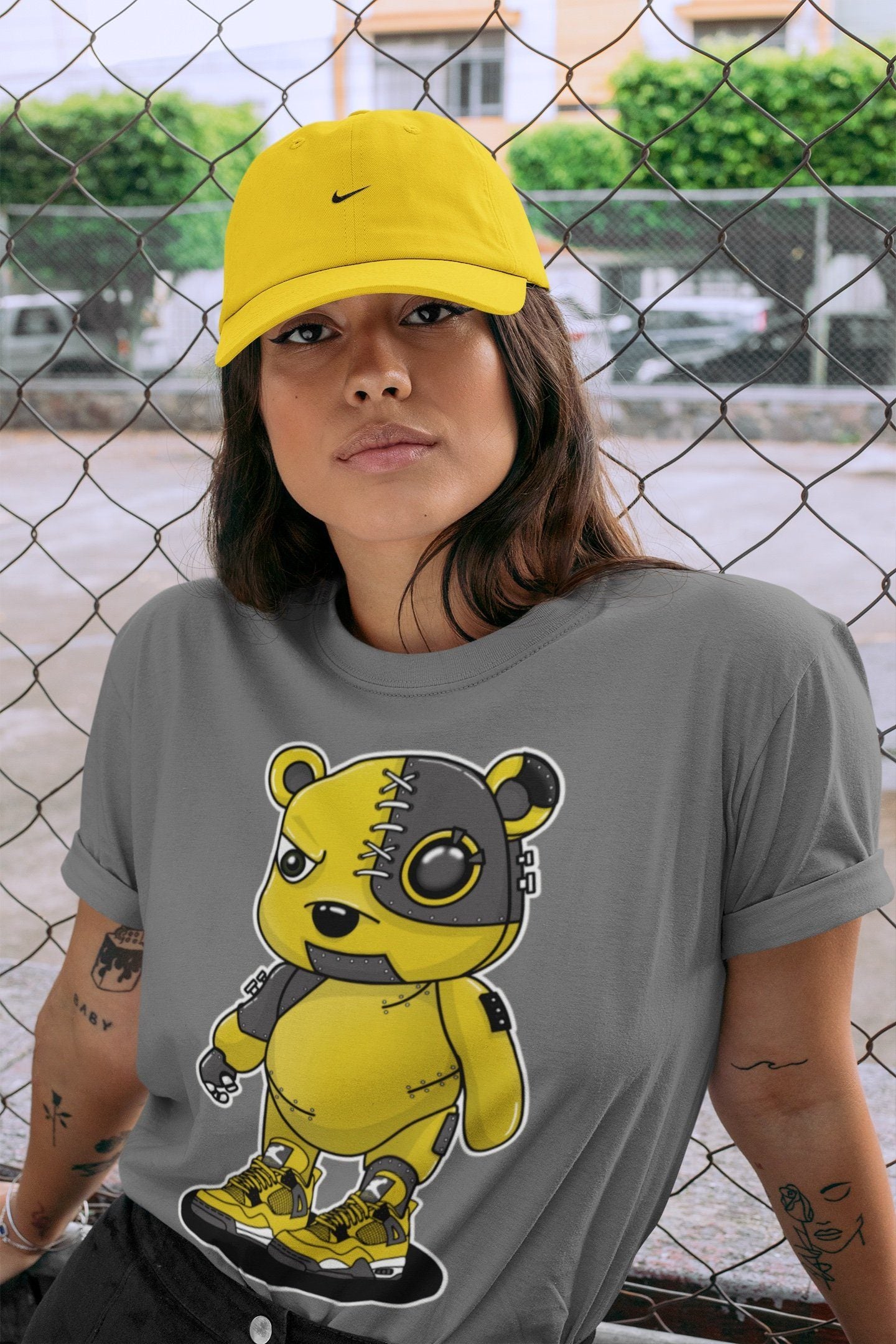 Jordan 4 Lightning Shirt To Match Jordans Cyborg Bear Sneaker Tees Jordan 4 Lightning Drip Gear Zone Sneaker Matching Clothing Unisex Shirts