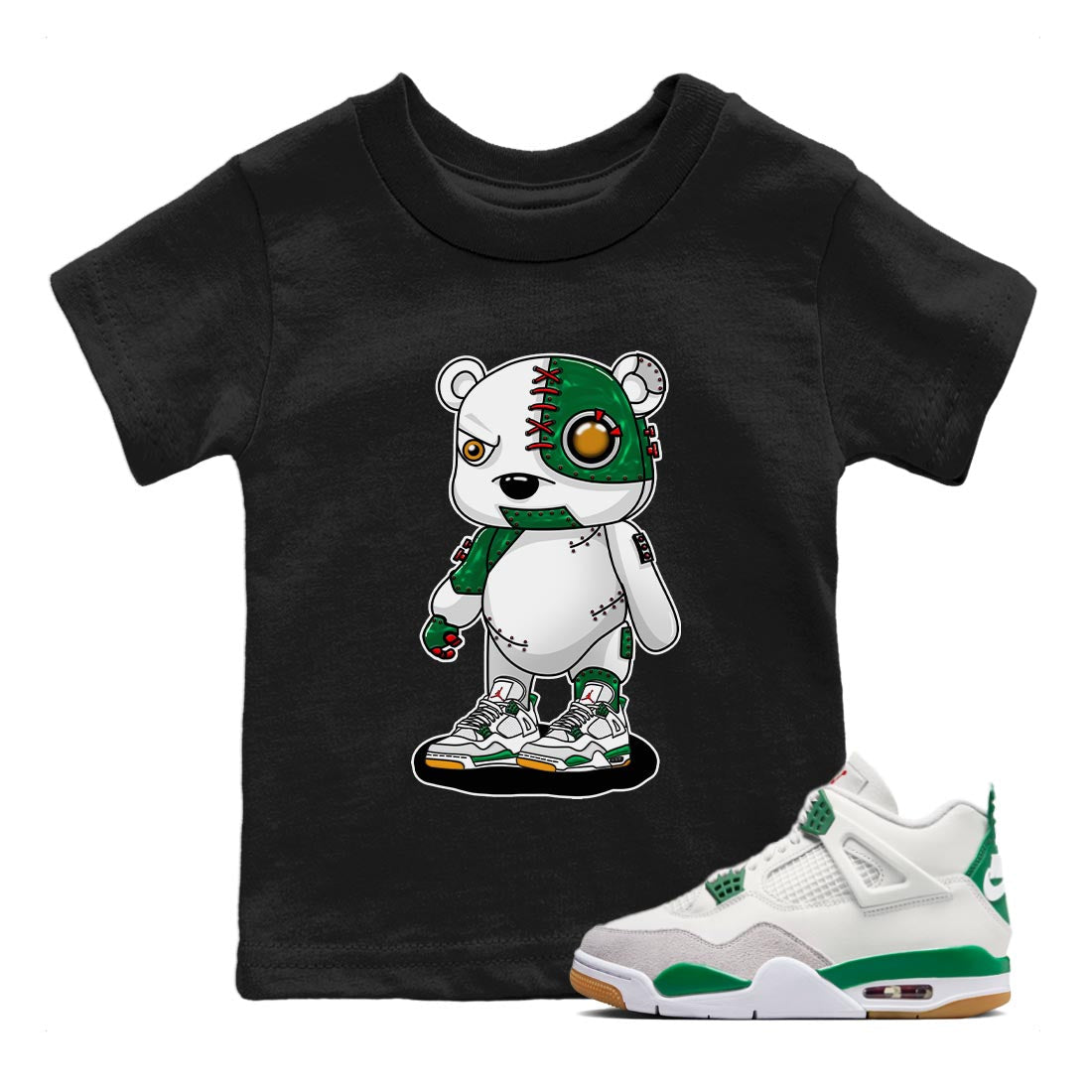 Air Jordan 4 Pine Green Sneaker Match Tees Cyborg Bear Streetwear Sneaker Shirt AJ 4s Pine Green Sneaker Release Tees Kids Shirts Black 1