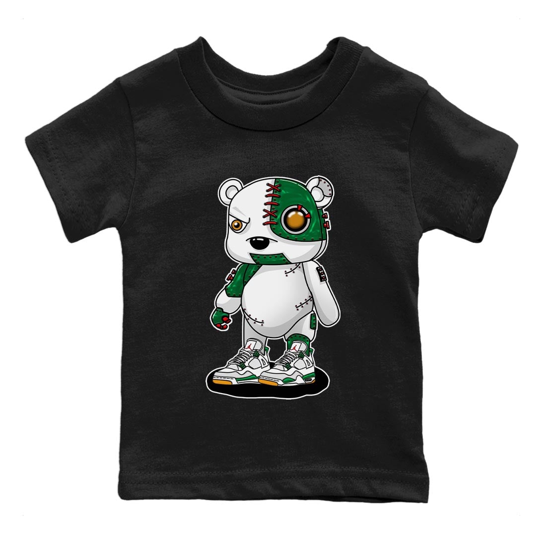 Air Jordan 4 Pine Green Sneaker Match Tees Cyborg Bear Streetwear Sneaker Shirt AJ 4s Pine Green Sneaker Release Tees Kids Shirts Black 2