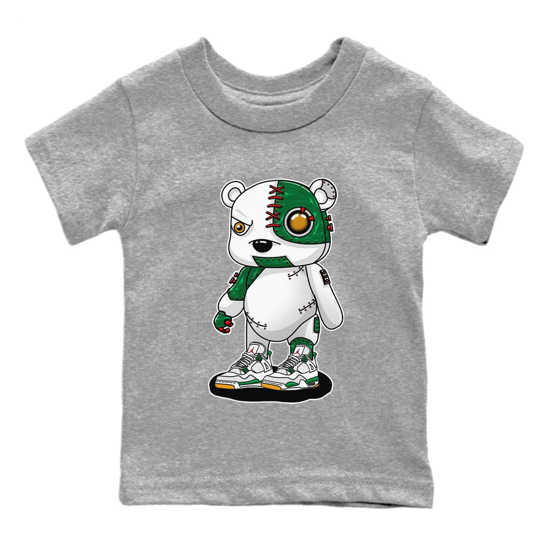 Air Jordan 4 Pine Green Sneaker Match Tees Cyborg Bear Streetwear Sneaker Shirt AJ 4s Pine Green Sneaker Release Tees Kids Shirts Heather Grey 2