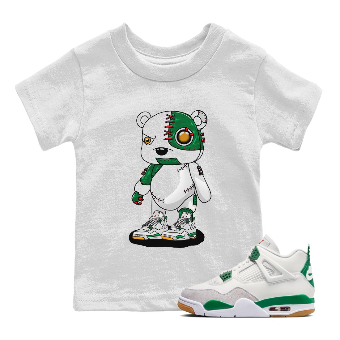 Air Jordan 4 Pine Green Sneaker Match Tees Cyborg Bear Streetwear Sneaker Shirt AJ 4s Pine Green Sneaker Release Tees Kids Shirts White 1