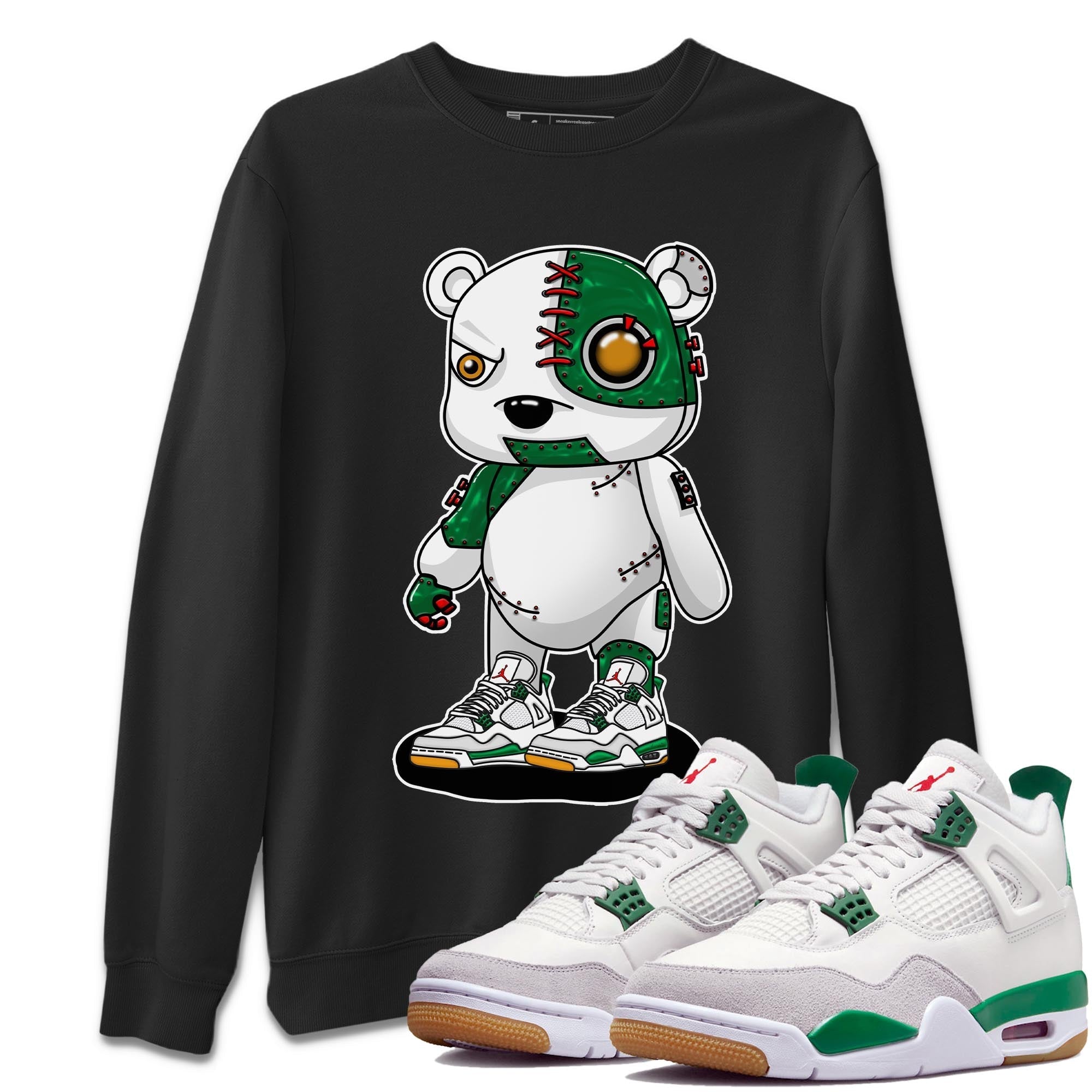Air Jordan 4 Pine Green Sneaker Match Tees Cyborg Bear Streetwear Sneaker Shirt AJ 4s Pine Green Sneaker Release Tees Unisex Shirts Black 1