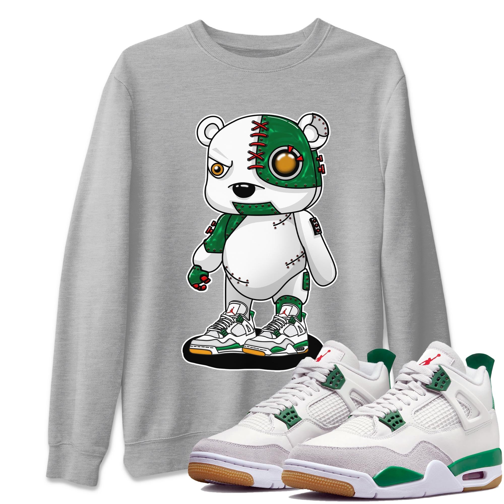 Air Jordan 4 Pine Green Sneaker Match Tees Cyborg Bear Streetwear Sneaker Shirt AJ 4s Pine Green Sneaker Release Tees Unisex Shirts Heather Grey 1