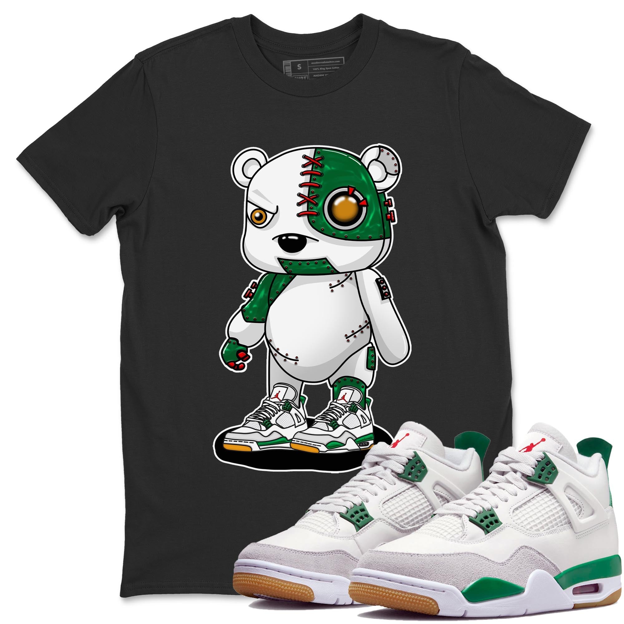 Air Jordan 4 Pine Green Sneaker Match Tees Cyborg Bear Streetwear Sneaker Shirt AJ 4s Pine Green Sneaker Release Tees Unisex Shirts Black 1