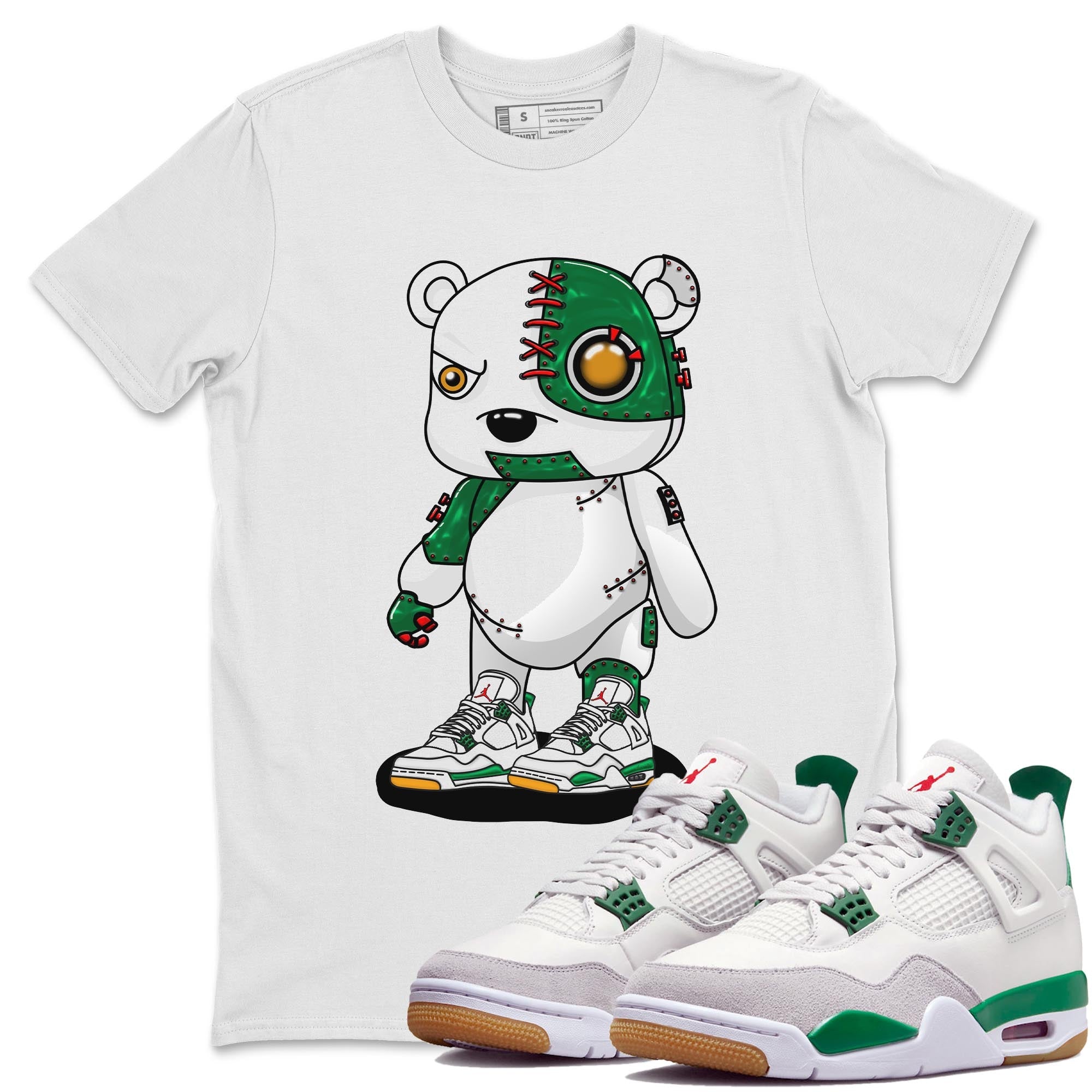 Air Jordan 4 Pine Green Sneaker Match Tees Cyborg Bear Streetwear Sneaker Shirt AJ 4s Pine Green Sneaker Release Tees Unisex Shirts White 1