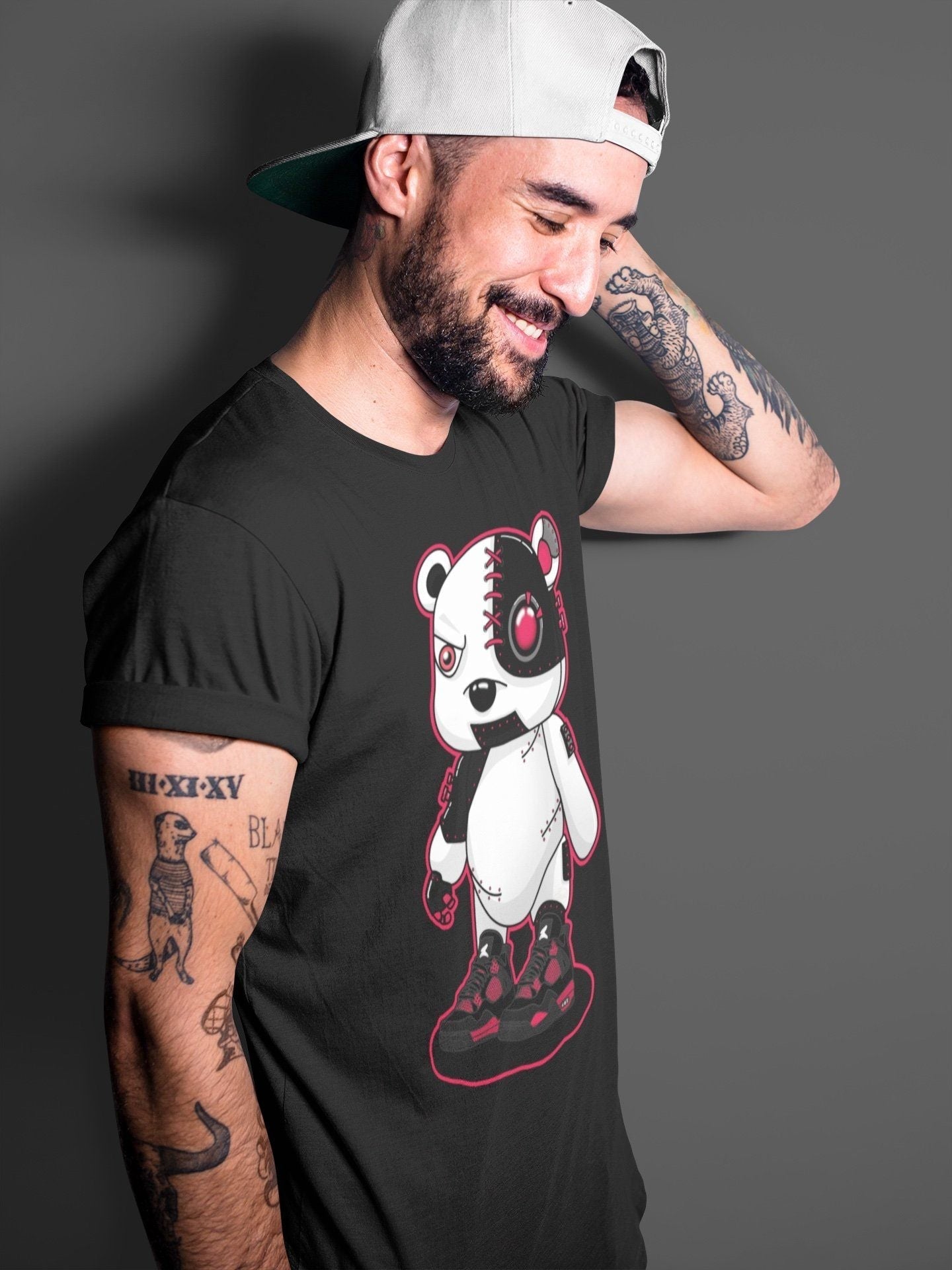 Jordan 4 Red Thunder Shirt To Match Jordans Cyborg Bear Sneaker Tees Jordan 4 Red Thunder Drip Gear Zone Sneaker Matching Clothing Unisex Shirts