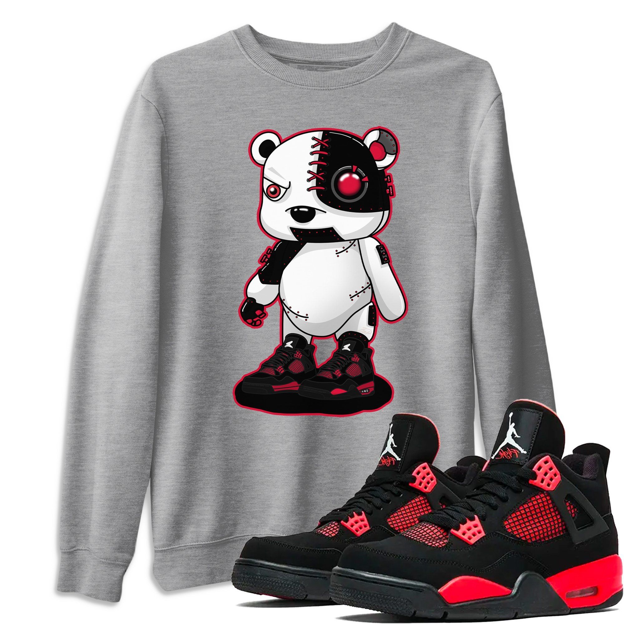 Jordan 4 Red Thunder Shirt To Match Jordans Cyborg Bear Sneaker Tees Jordan 4 Red Thunder Drip Gear Zone Sneaker Matching Clothing Unisex Shirts