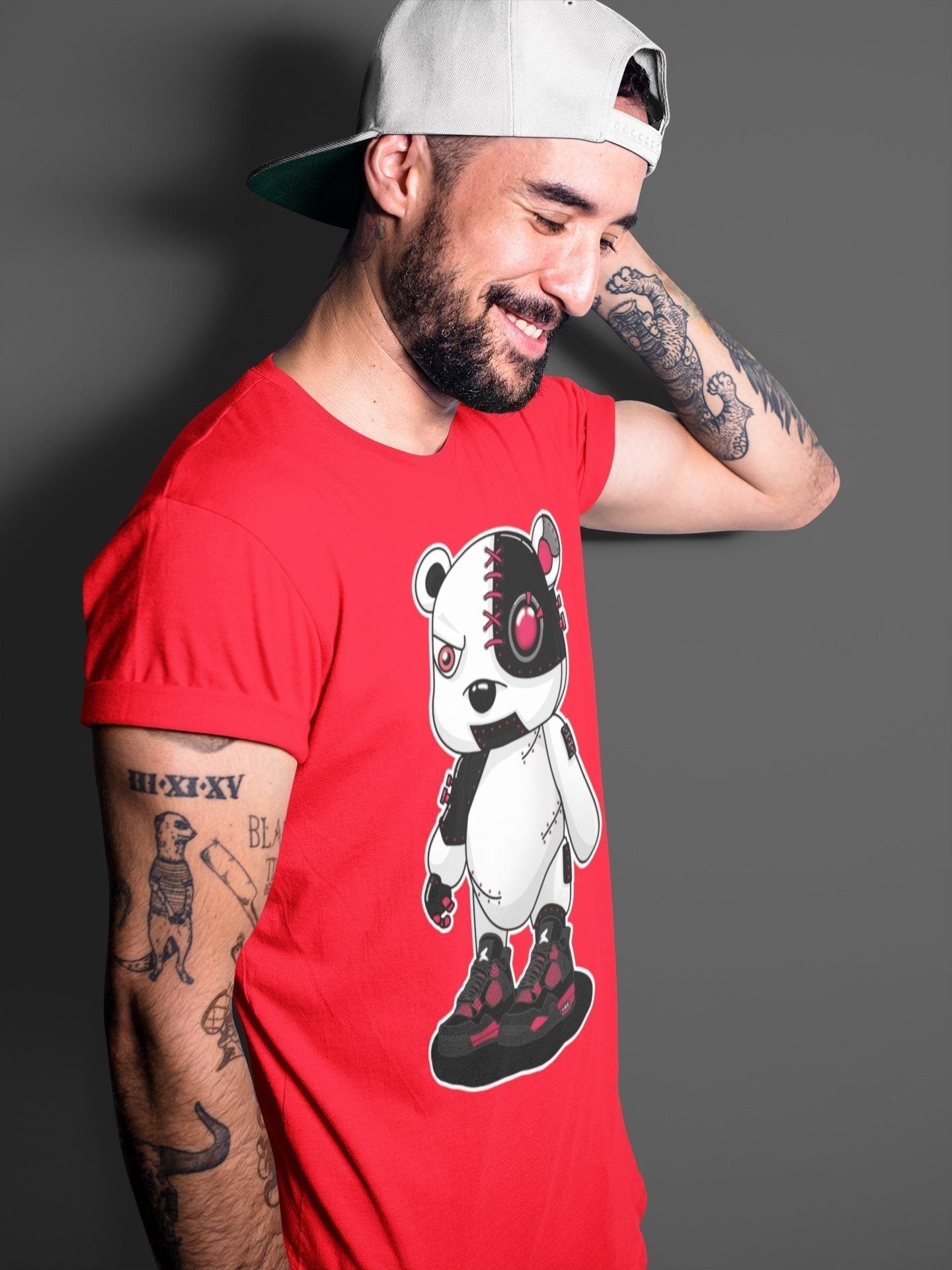 Jordan 4 Red Thunder Shirt To Match Jordans Cyborg Bear Sneaker Tees Jordan 4 Red Thunder Drip Gear Zone Sneaker Matching Clothing Unisex Shirts