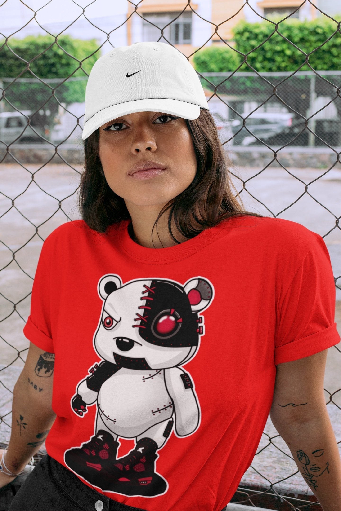 Jordan 4 Red Thunder Shirt To Match Jordans Cyborg Bear Sneaker Tees Jordan 4 Red Thunder Drip Gear Zone Sneaker Matching Clothing Unisex Shirts