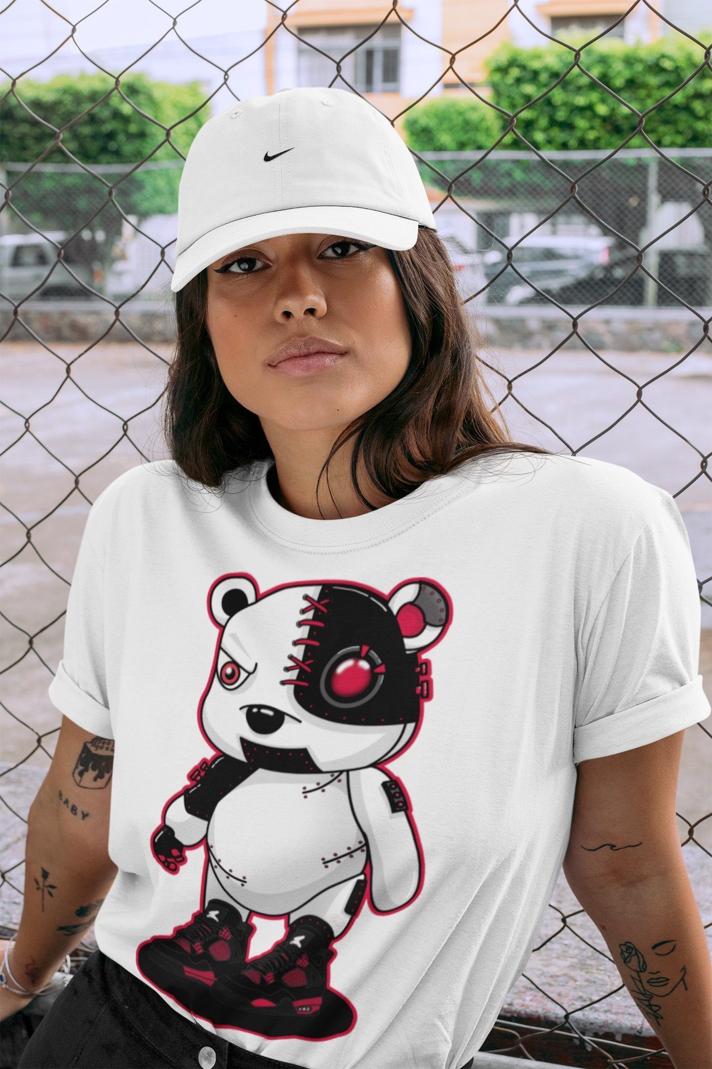 Jordan 4 Red Thunder Shirt To Match Jordans Cyborg Bear Sneaker Tees Jordan 4 Red Thunder Drip Gear Zone Sneaker Matching Clothing Unisex Shirts