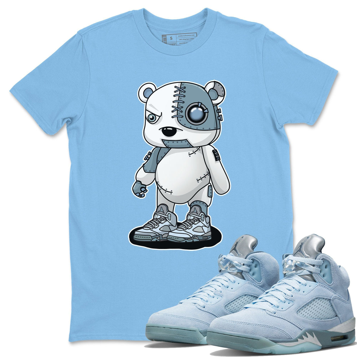 Jordan 5 Blue Bird Shirt To Match Jordans Cyborg Bear Sneaker Tees Jordan 5 Blue Bird Drip Gear Zone Sneaker Matching Clothing Unisex Shirts