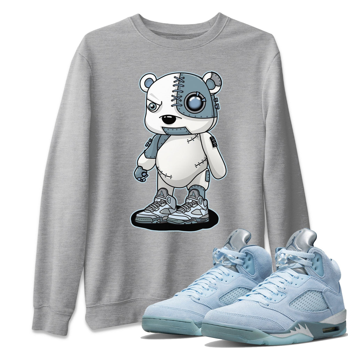 Jordan 5 Blue Bird Shirt To Match Jordans Cyborg Bear Sneaker Tees Jordan 5 Blue Bird Drip Gear Zone Sneaker Matching Clothing Unisex Shirts