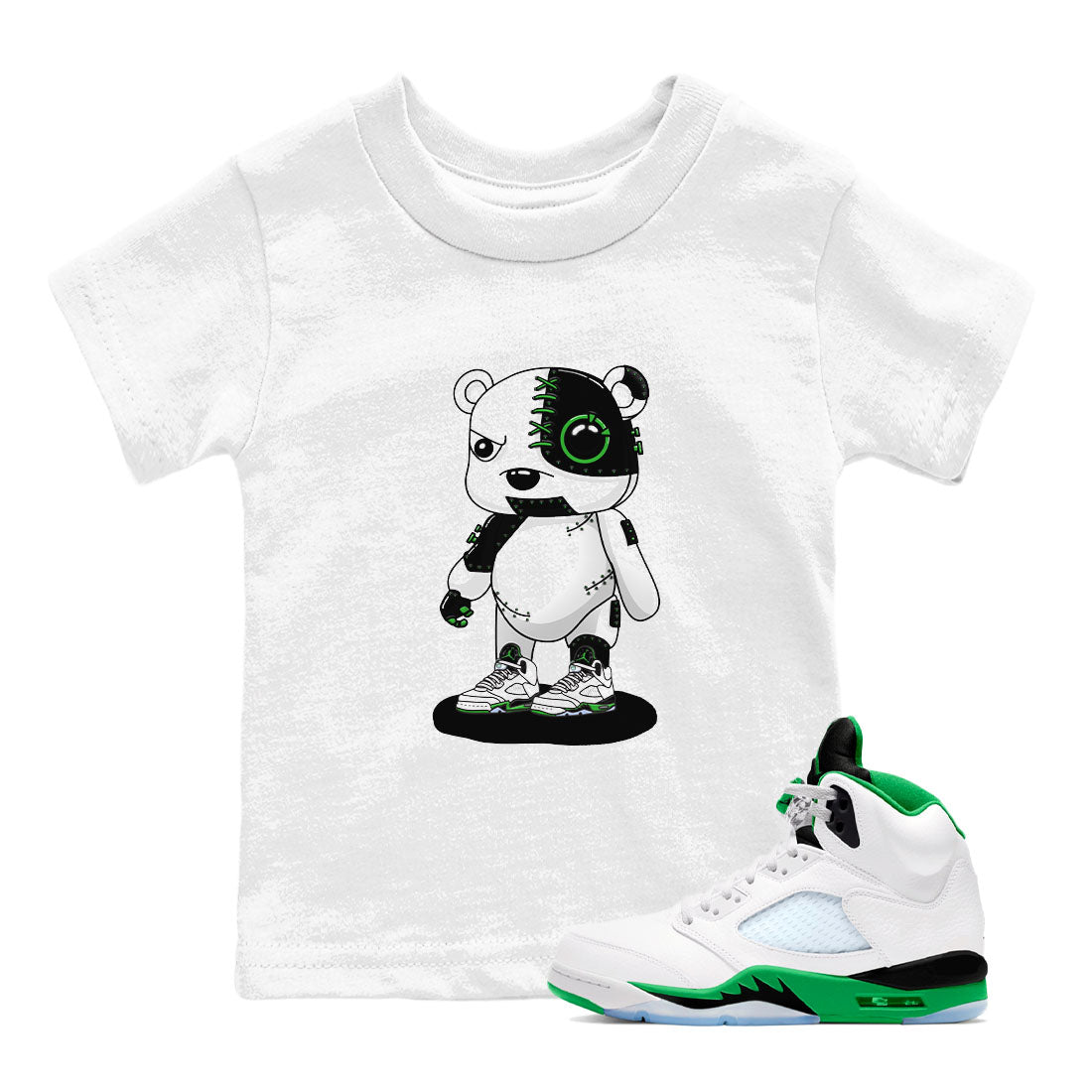 5s Lucky Green shirt to match jordans Cyborg Bear sneaker tees Air Jordan 5 Lucky Green Drip Gear Zone baby toddler White 1 cotton Shirt