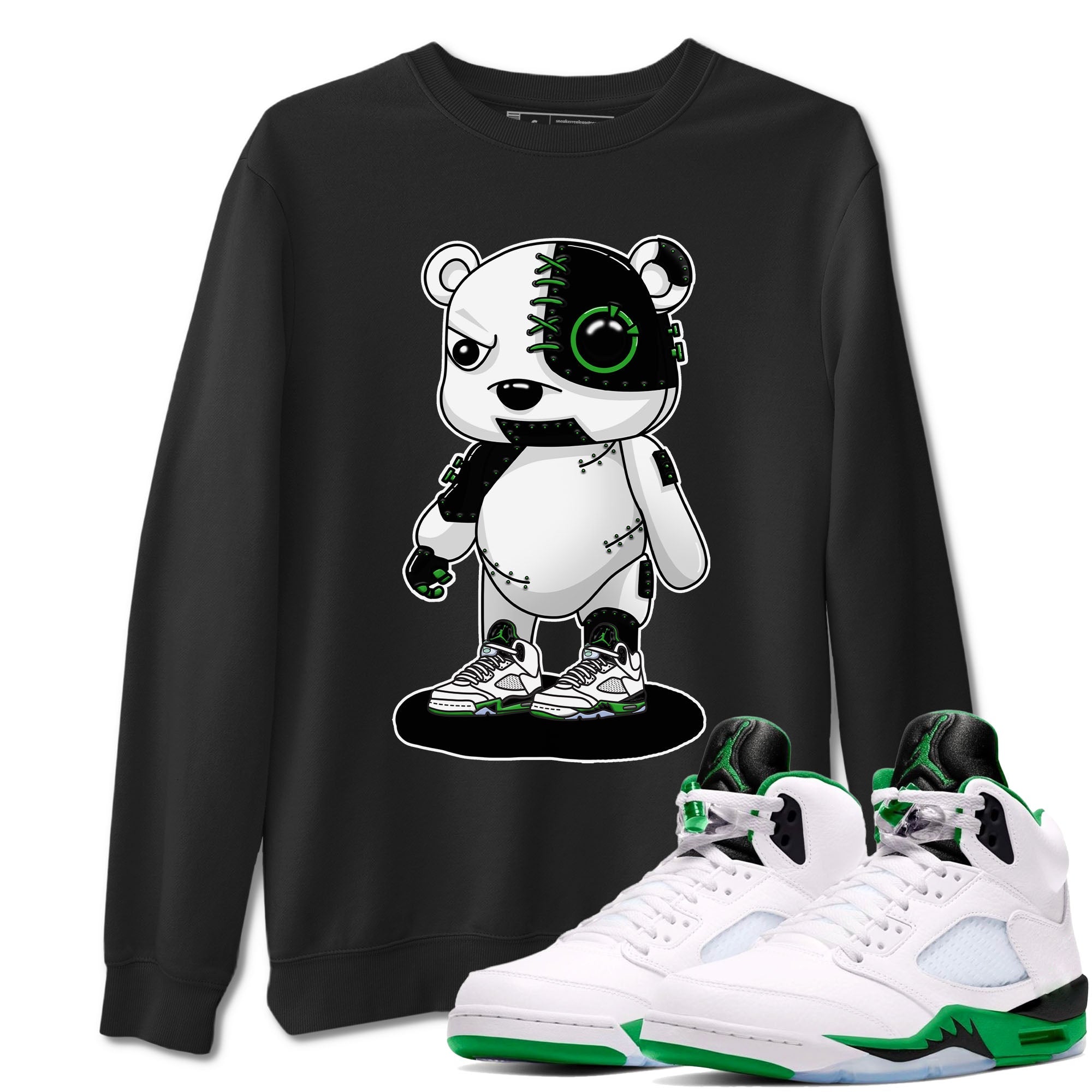 5s Lucky Green shirt to match jordans Cyborg Bear sneaker tees Air Jordan 5 Lucky Green Drip Gear Zone unisex cotton Black 1 crew neck shirt