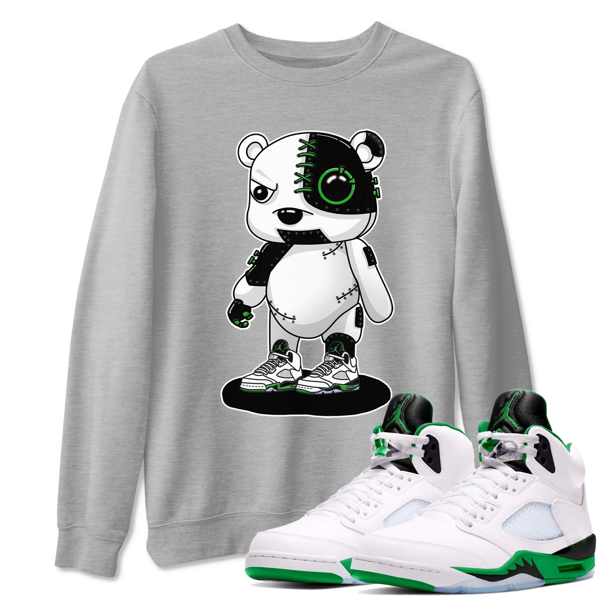 5s Lucky Green shirt to match jordans Cyborg Bear sneaker tees Air Jordan 5 Lucky Green Drip Gear Zone unisex cotton Heather Grey 1 crew neck shirt