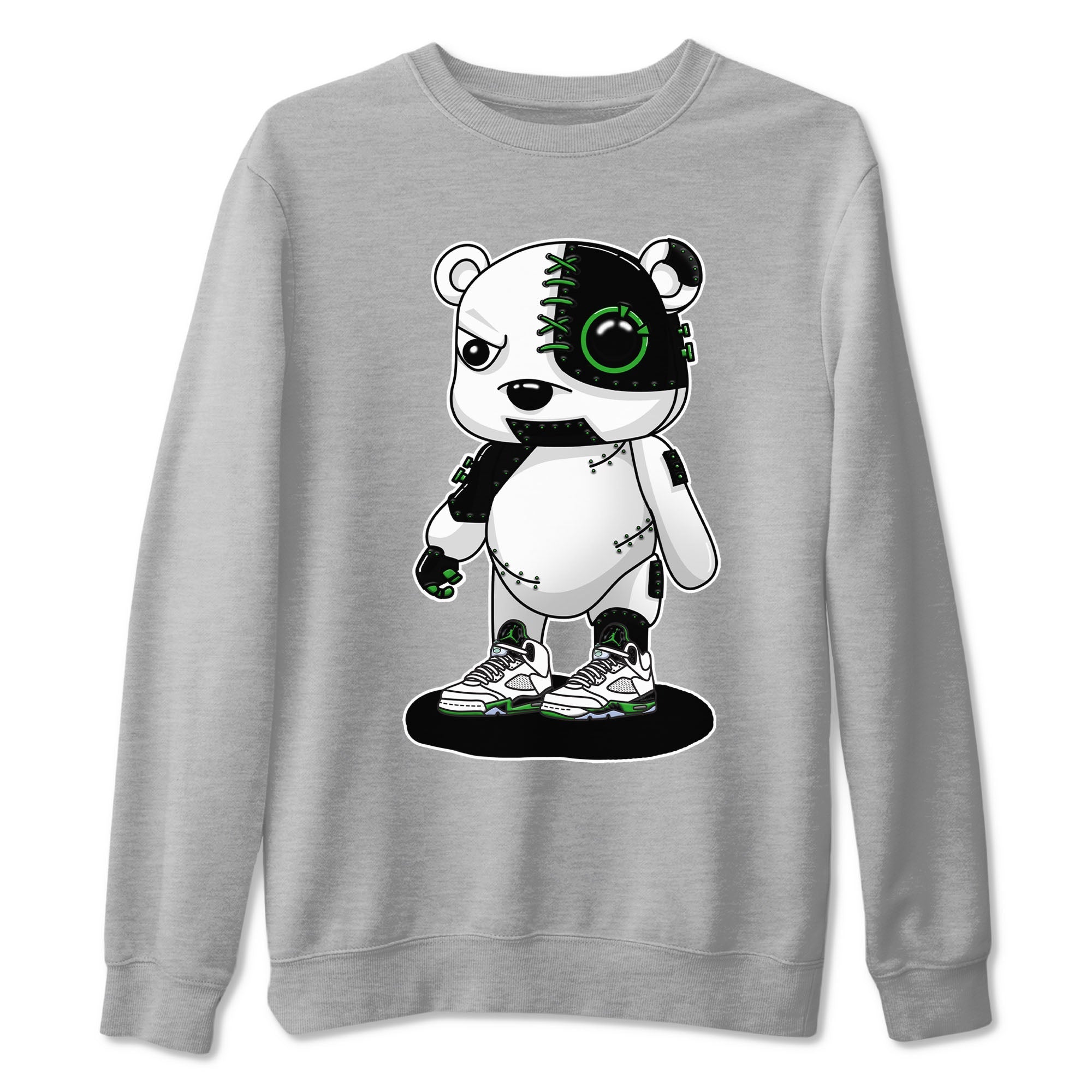 5s Lucky Green shirt to match jordans Cyborg Bear sneaker tees Air Jordan 5 Lucky Green Drip Gear Zone unisex cotton Heather Grey 2 crew neck shirt