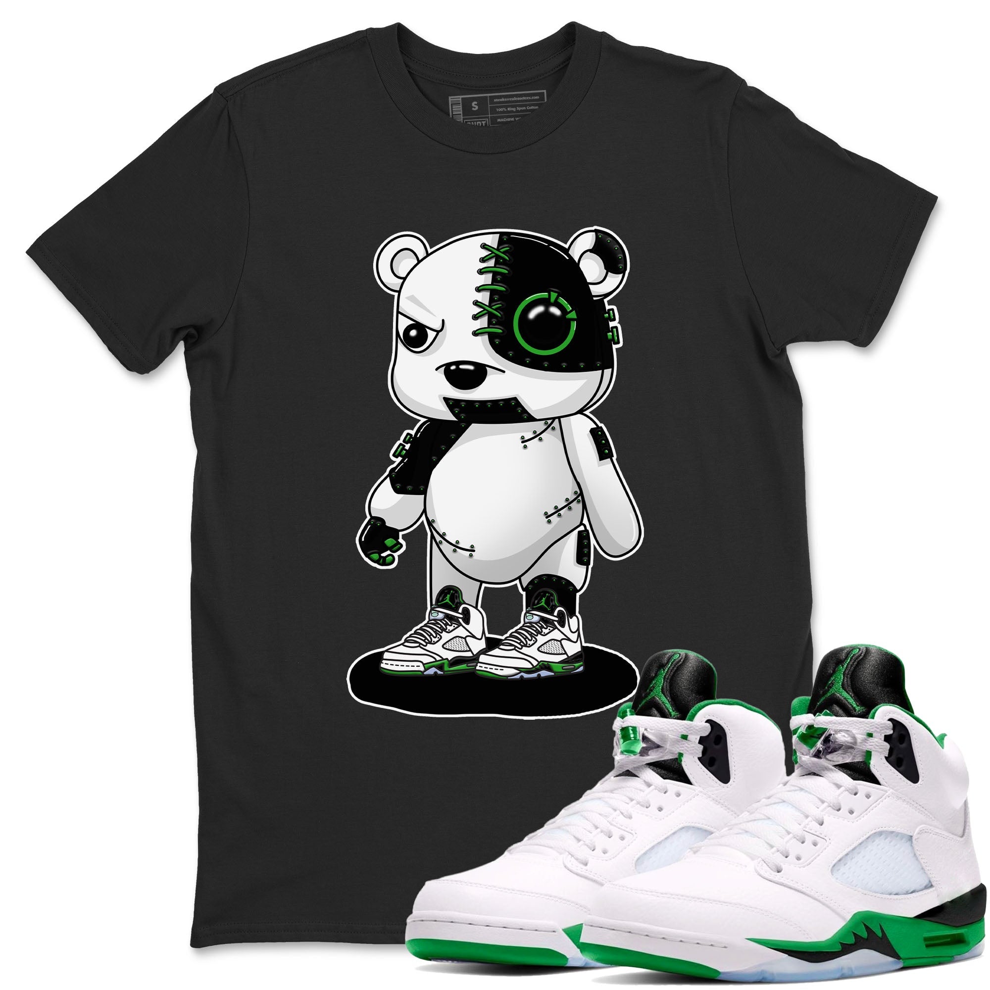 5s Lucky Green shirt to match jordans Cyborg Bear sneaker tees Air Jordan 5 Lucky Green Drip Gear Zone unisex cotton Black 1 crew neck shirt