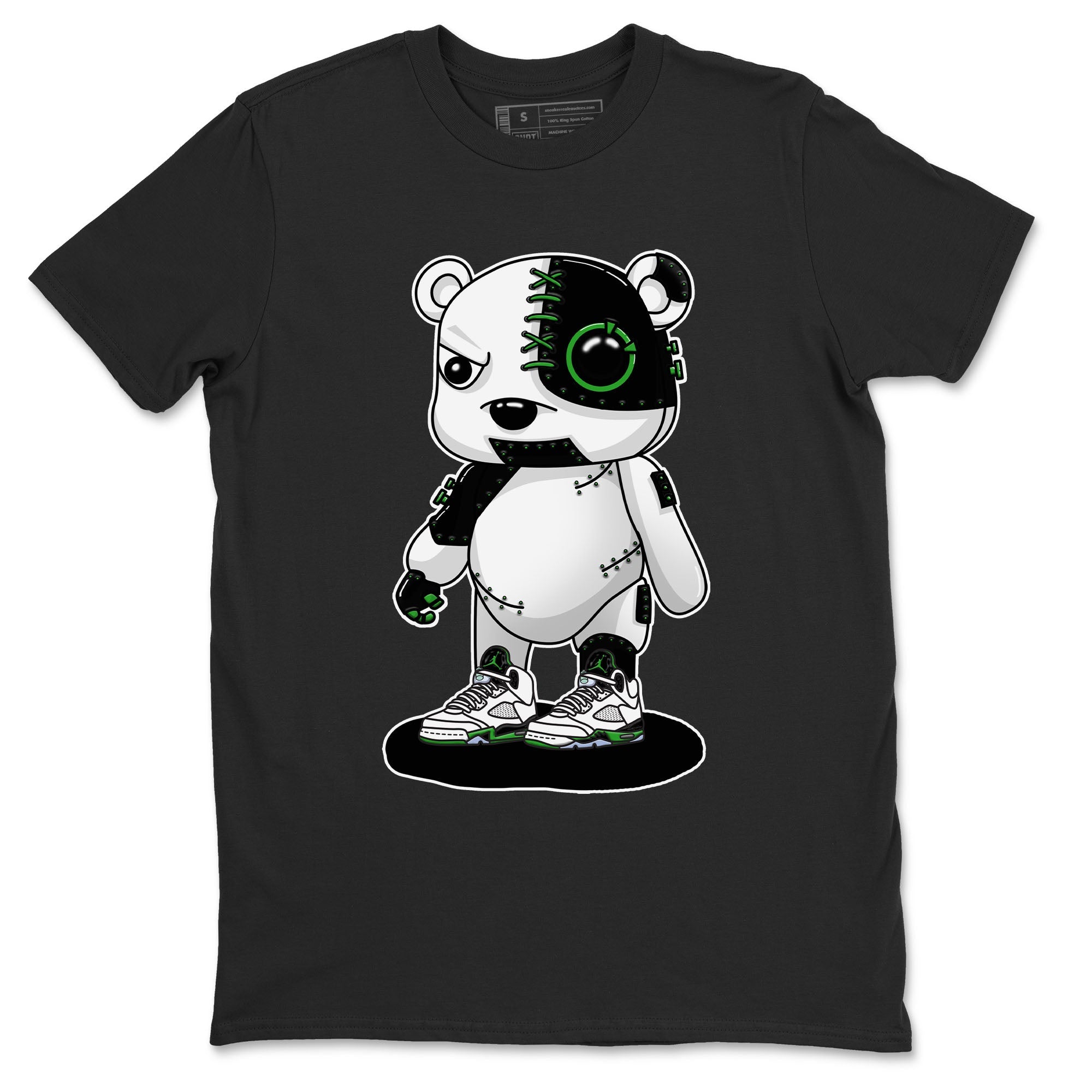5s Lucky Green shirt to match jordans Cyborg Bear sneaker tees Air Jordan 5 Lucky Green Drip Gear Zone unisex cotton Black 2 crew neck shirt