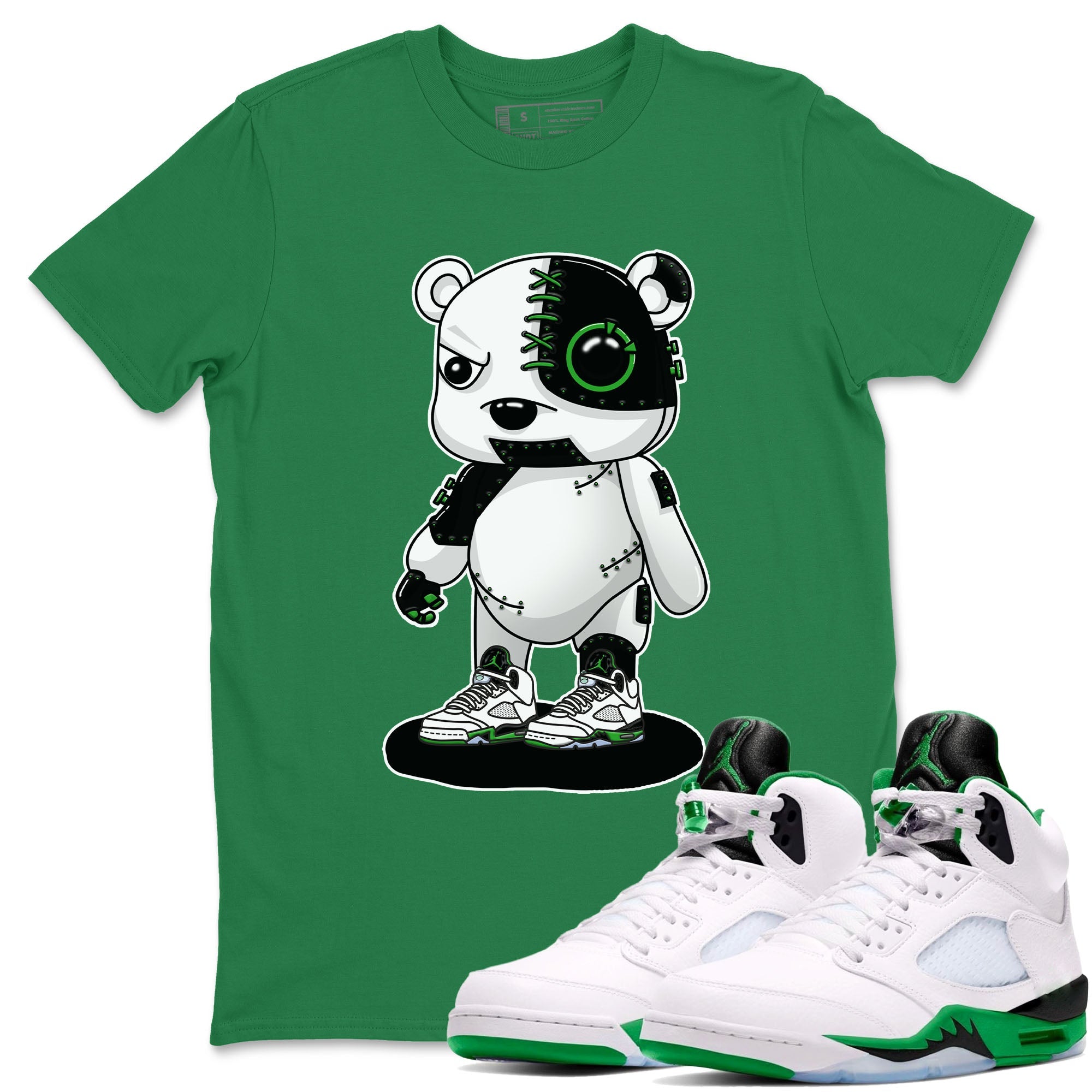 5s Lucky Green shirt to match jordans Cyborg Bear sneaker tees Air Jordan 5 Lucky Green Drip Gear Zone unisex cotton Kelly Green 1 crew neck shirt
