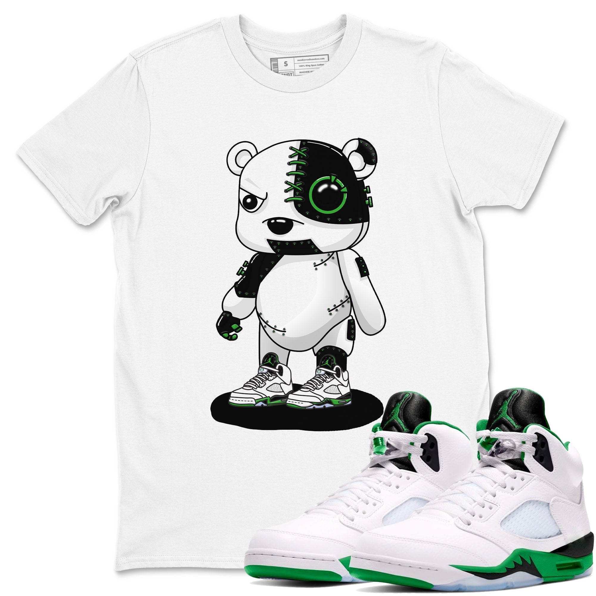 5s Lucky Green shirt to match jordans Cyborg Bear sneaker tees Air Jordan 5 Lucky Green Drip Gear Zone unisex cotton White 1 crew neck shirt