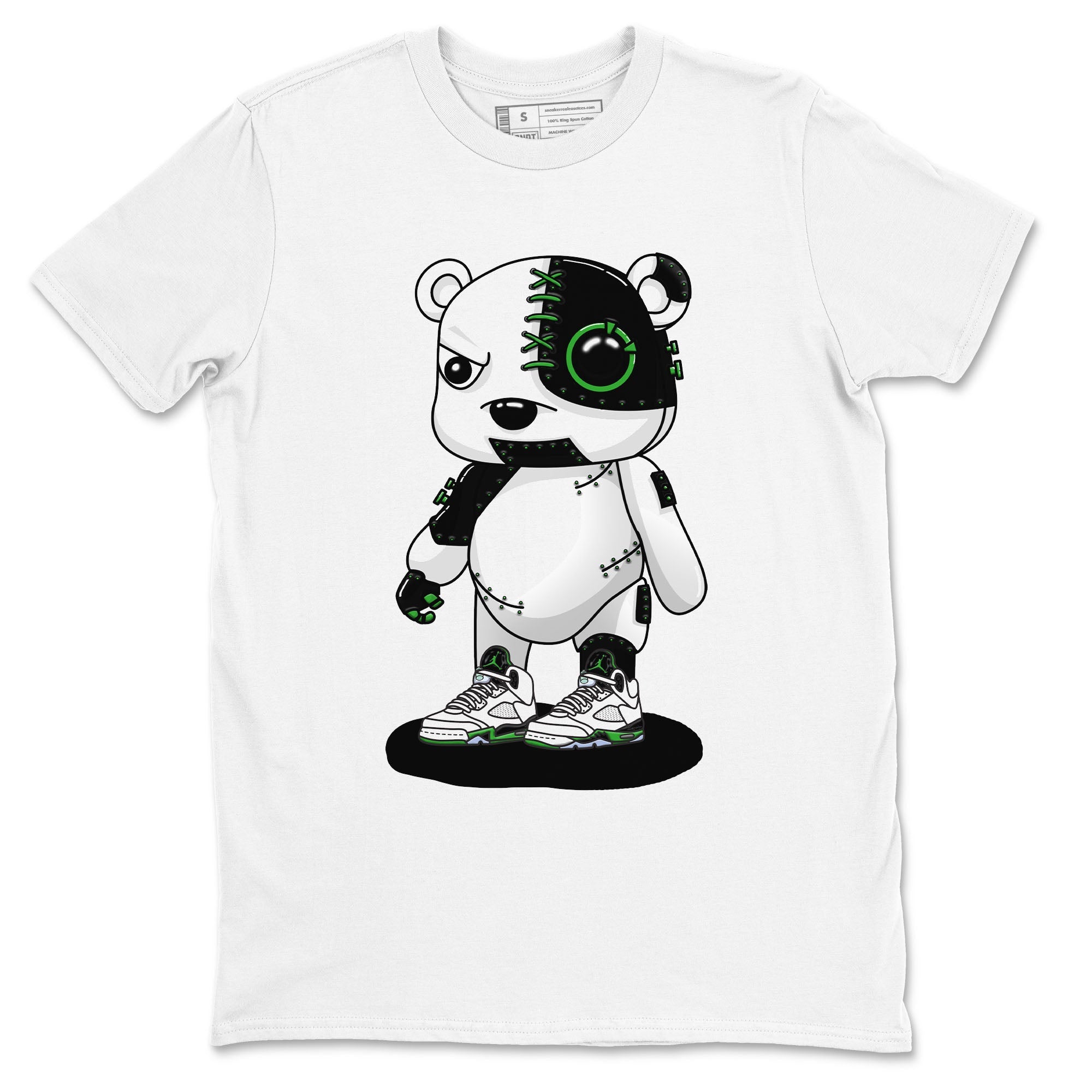 5s Lucky Green shirt to match jordans Cyborg Bear sneaker tees Air Jordan 5 Lucky Green Drip Gear Zone unisex cotton White 2 crew neck shirt