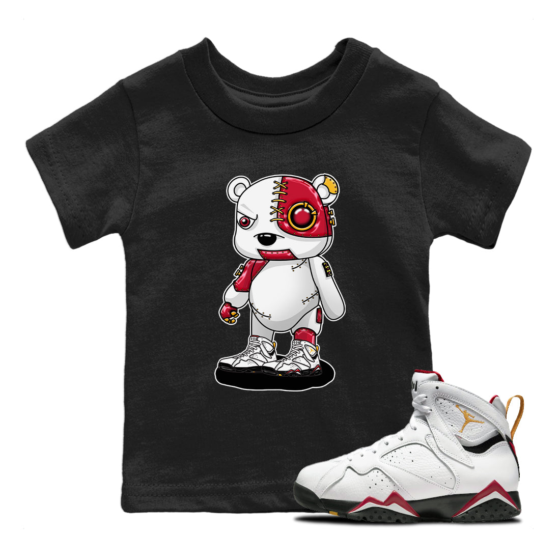 Jordan 7 Cardinal Shirt To Match Jordans Cyborg Bear Sneaker Tees Jordan 7 Cardinal Drip Gear Zone Sneaker Matching Clothing Kids Shirts
