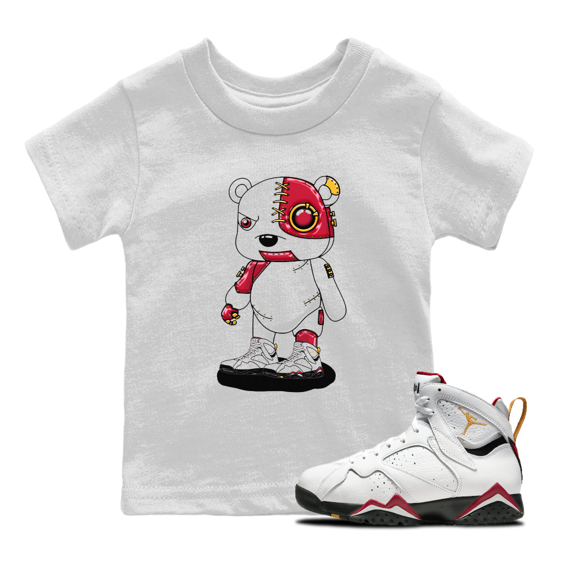 Jordan 7 Cardinal Shirt To Match Jordans Cyborg Bear Sneaker Tees Jordan 7 Cardinal Drip Gear Zone Sneaker Matching Clothing Kids Shirts