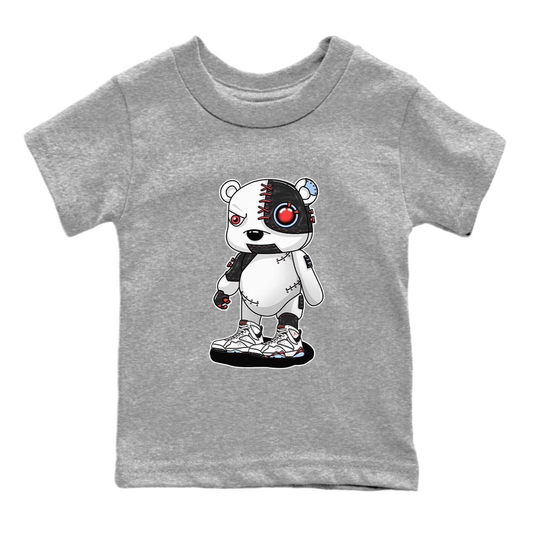 Air Jordan 7 White Infrared shirt to match jordans Cyborg Bear Streetwear Sneaker Shirt White Infrared 7s Drip Gear Zone Sneaker Matching Clothing Baby Toddler Heather Grey 2 T-Shirt