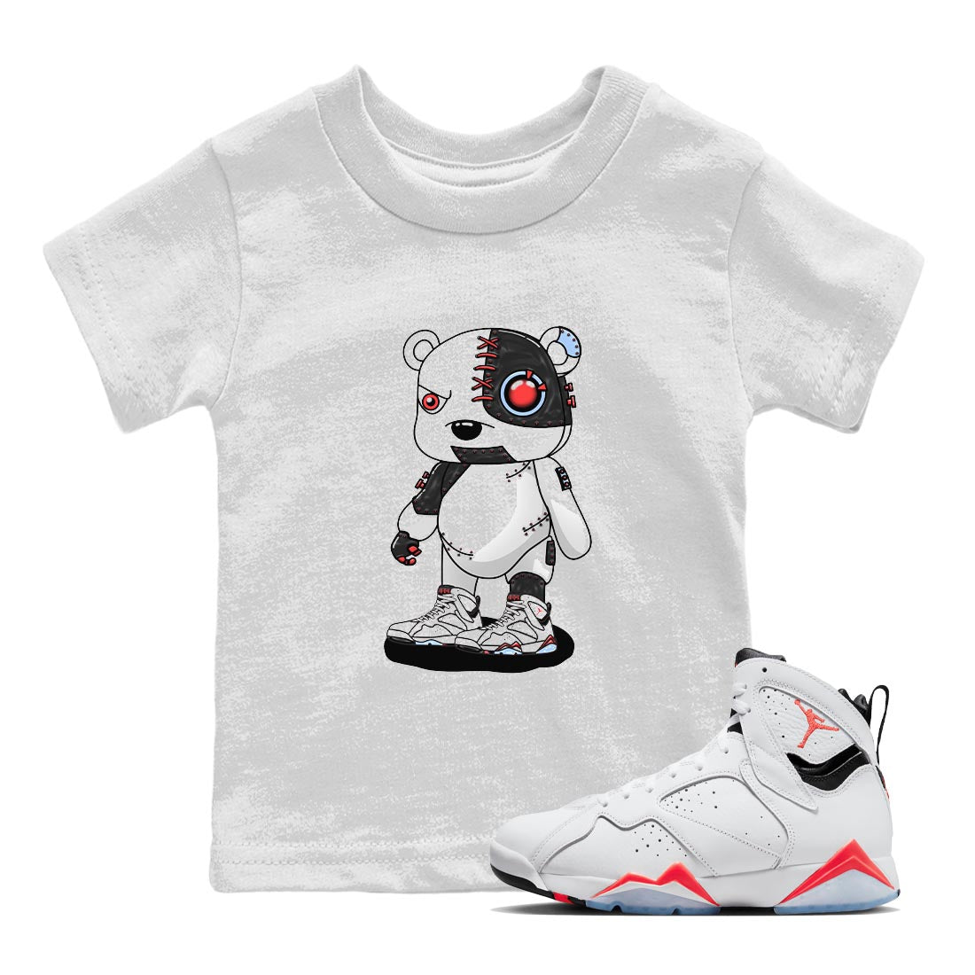 Air Jordan 7 White Infrared shirt to match jordans Cyborg Bear Streetwear Sneaker Shirt White Infrared 7s Drip Gear Zone Sneaker Matching Clothing Baby Toddler White 1 T-Shirt