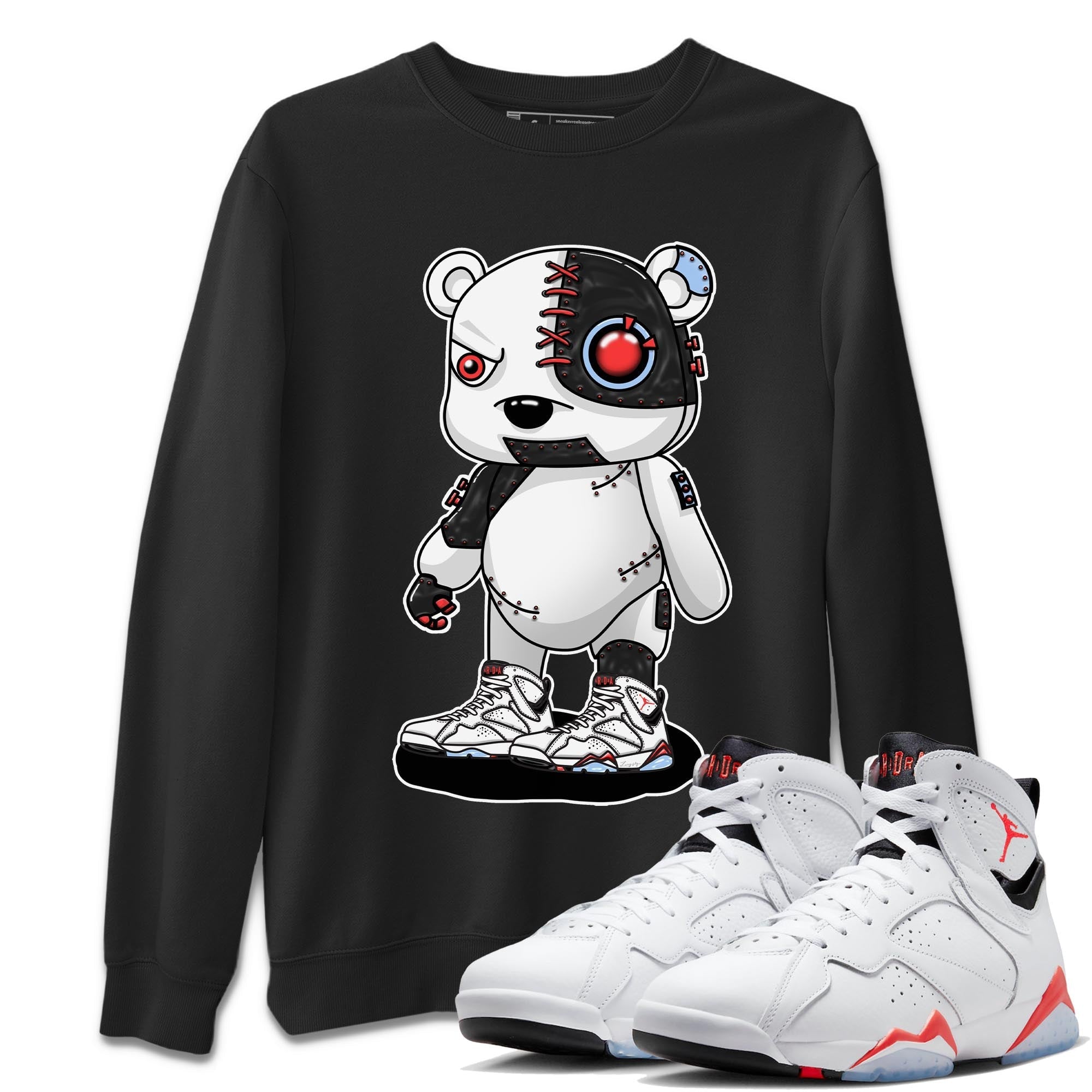 Air Jordan 7 White Infrared shirt to match jordans Cyborg Bear Streetwear Sneaker Shirt White Infrared 7s Drip Gear Zone Sneaker Matching Clothing Unisex Black 1 T-Shirt