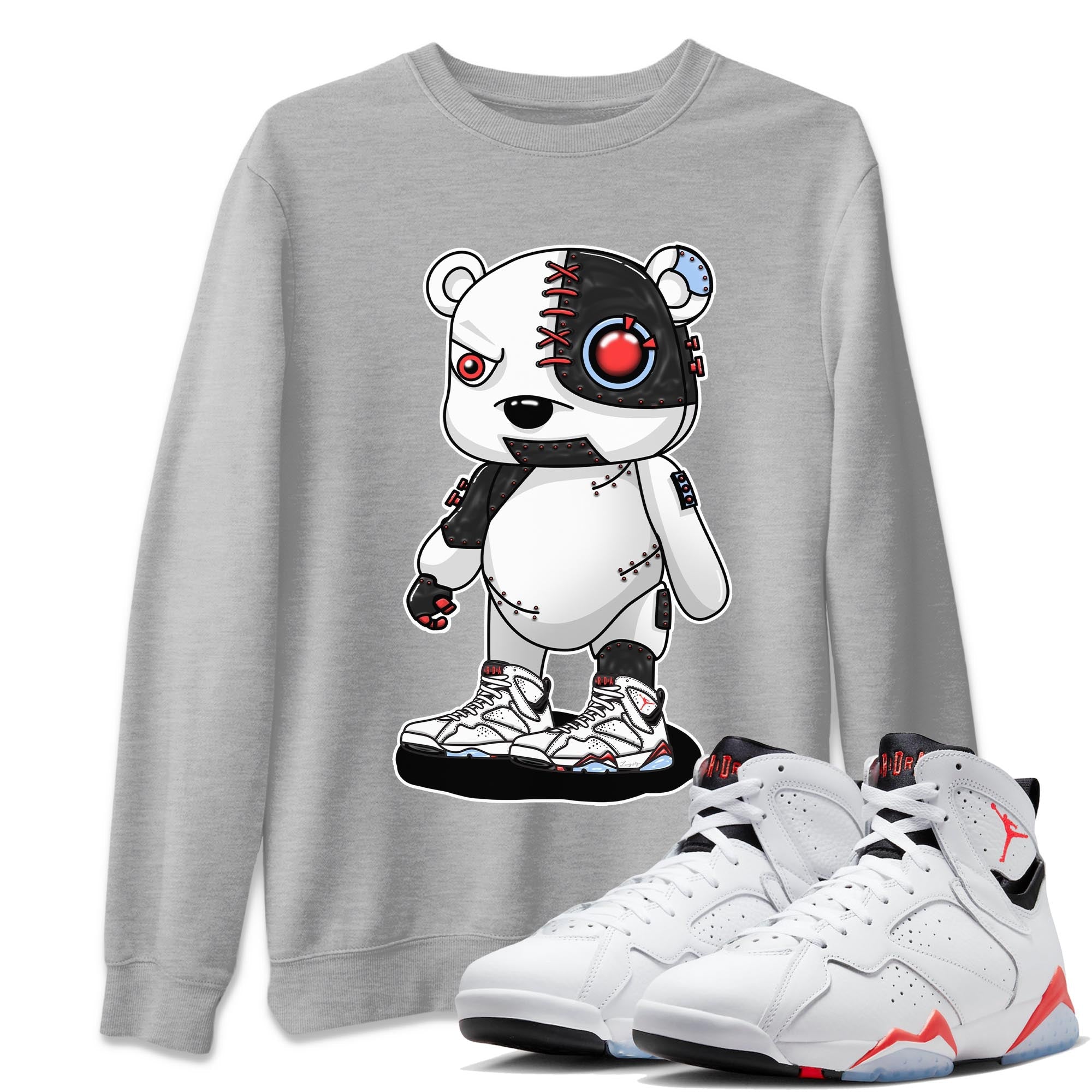 Air Jordan 7 White Infrared shirt to match jordans Cyborg Bear Streetwear Sneaker Shirt White Infrared 7s Drip Gear Zone Sneaker Matching Clothing Unisex Heather Grey 1 T-Shirt