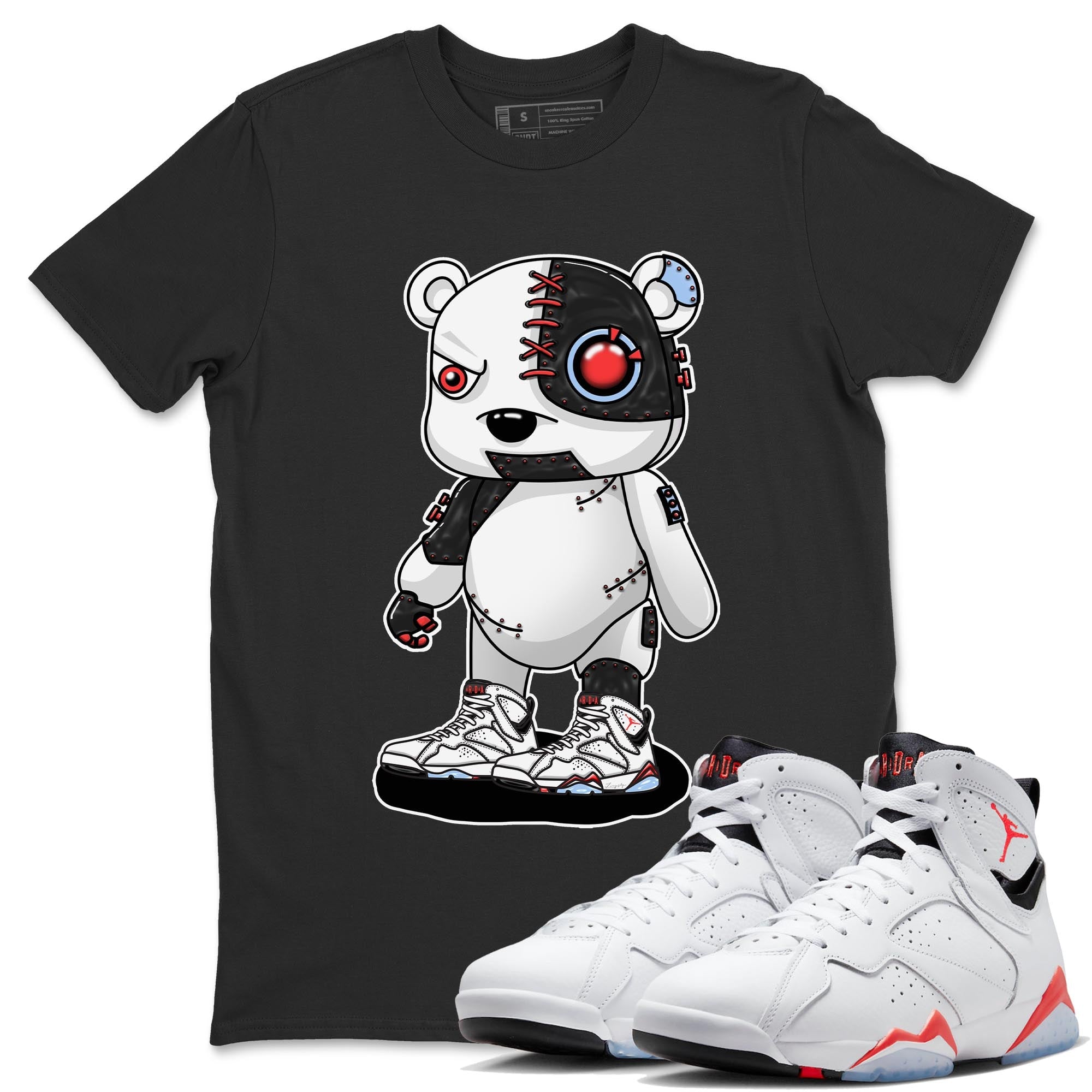 Air Jordan 7 White Infrared shirt to match jordans Cyborg Bear Streetwear Sneaker Shirt White Infrared 7s Drip Gear Zone Sneaker Matching Clothing Unisex Black 1 T-Shirt