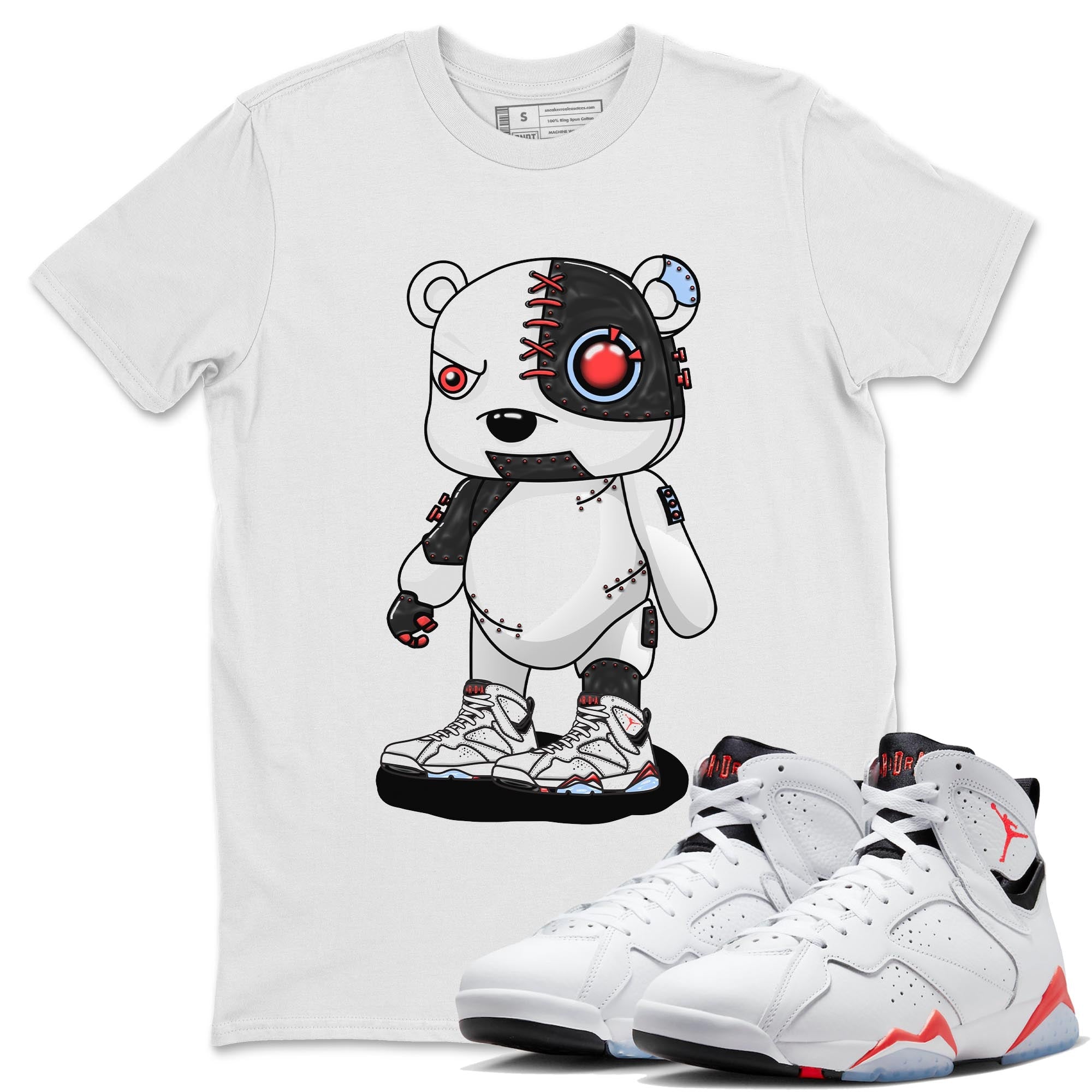 Air Jordan 7 White Infrared shirt to match jordans Cyborg Bear Streetwear Sneaker Shirt White Infrared 7s Drip Gear Zone Sneaker Matching Clothing Unisex White 1 T-Shirt