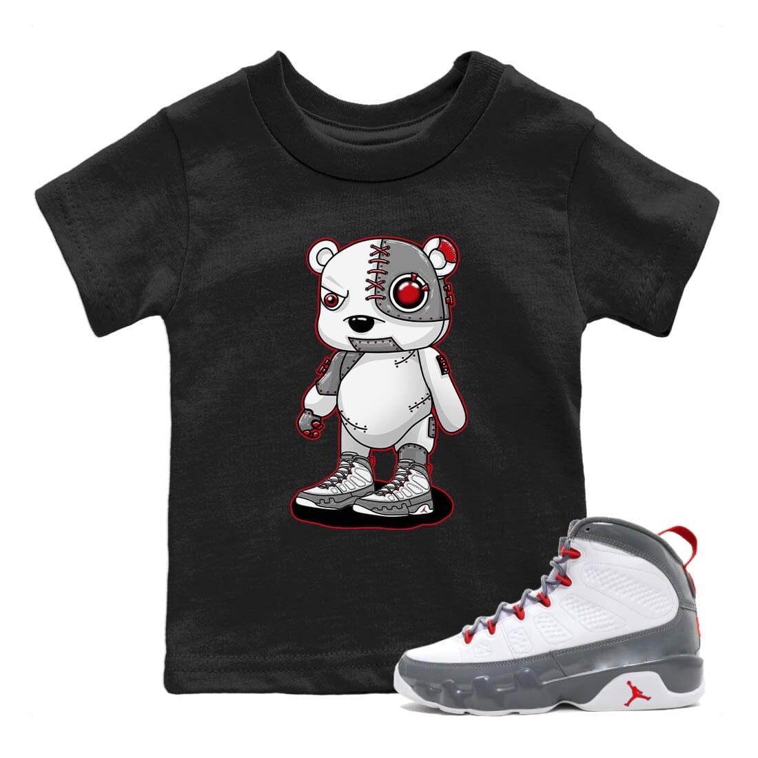 Jordan 9 Fire Red Shirt To Match Jordans Cyborg Bear Sneaker Tees Jordan 9 Fire Red Drip Gear Zone Sneaker Matching Clothing Kids Shirts