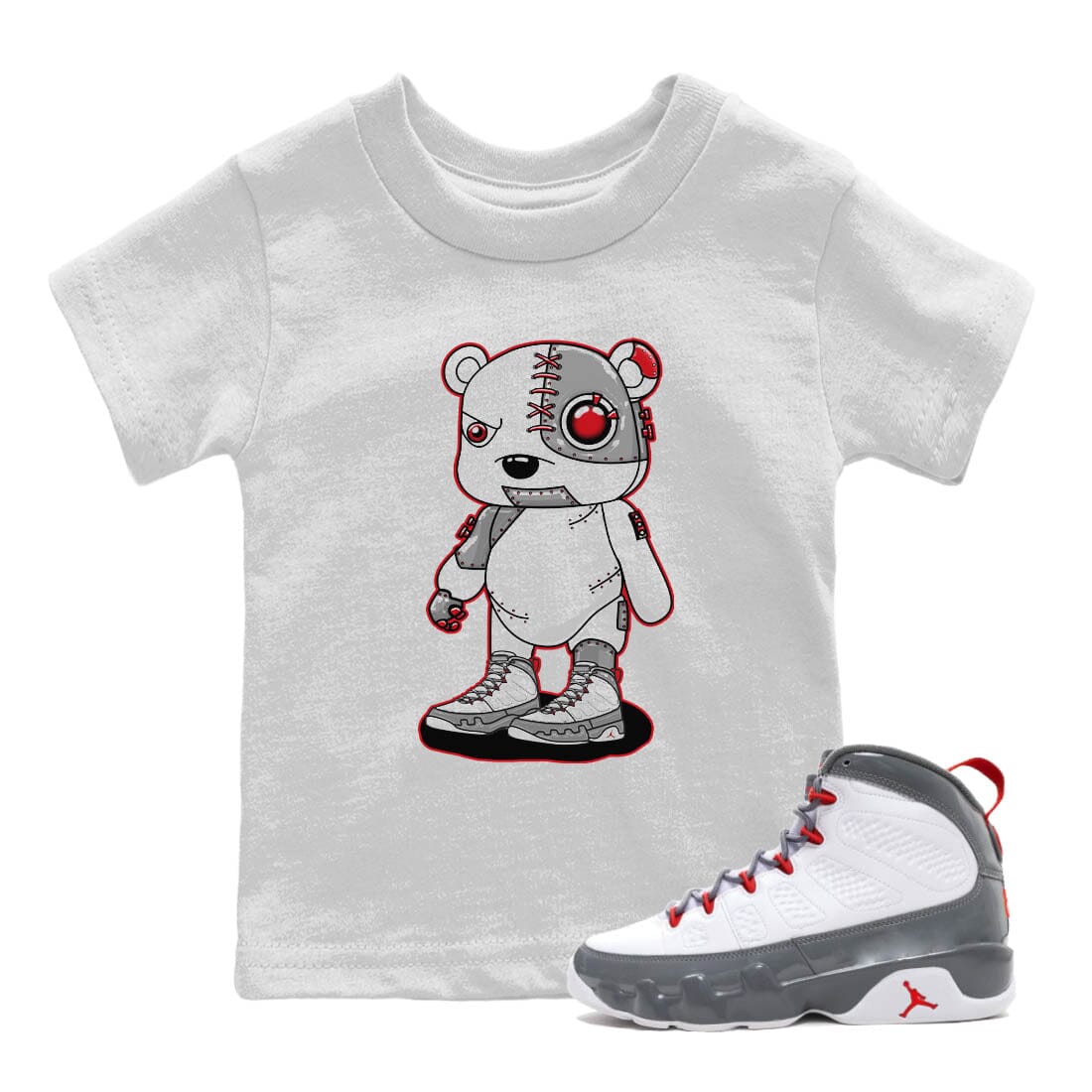 Jordan 9 Fire Red Shirt To Match Jordans Cyborg Bear Sneaker Tees Jordan 9 Fire Red Drip Gear Zone Sneaker Matching Clothing Kids Shirts