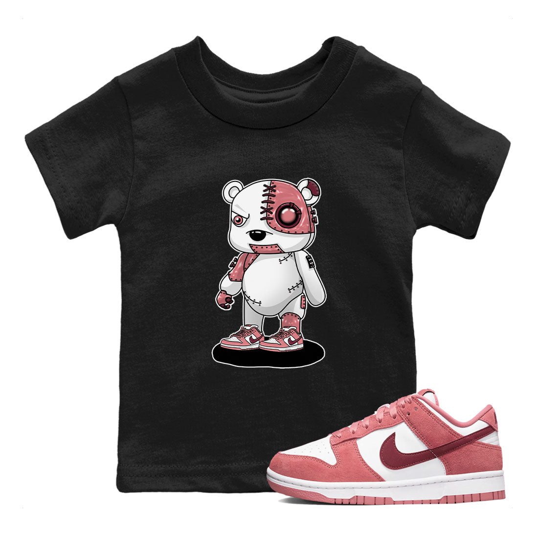 Dunk Valentine's Day shirt to match jordans Cyborg Bear sneaker tees Dunks Valentine's Day Drip Gear Zone baby toddler Black 1 cotton Shirt