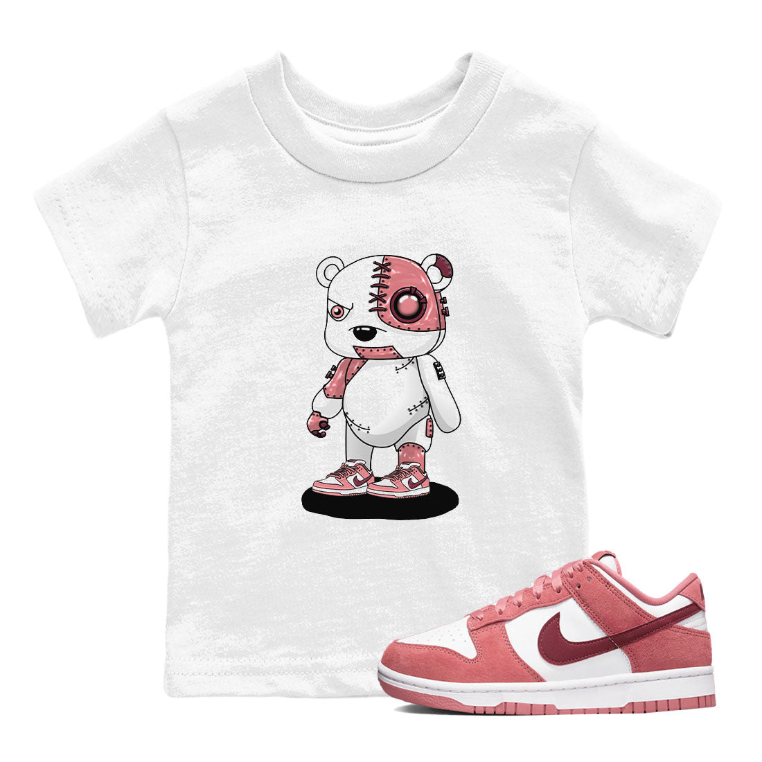 Dunk Valentine's Day shirt to match jordans Cyborg Bear sneaker tees Dunks Valentine's Day Drip Gear Zone baby toddler White 1 cotton Shirt